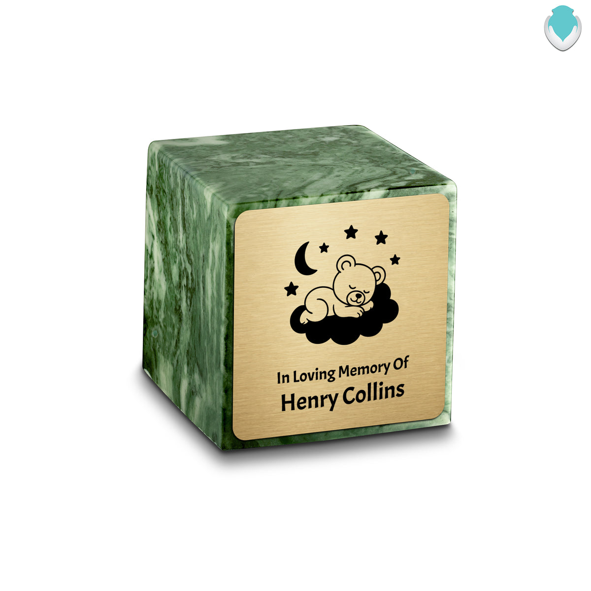 Small Cube Sleeping Teddy Emerald Cultured Marble Child Cremation Urn by MacKenzie