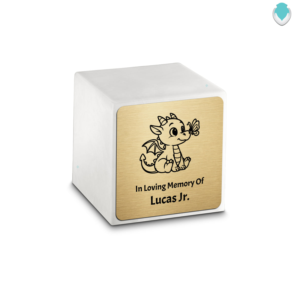 Small Cube Baby Dragon Glacier White Cultured Marble Child Cremation Urn by MacKenzie