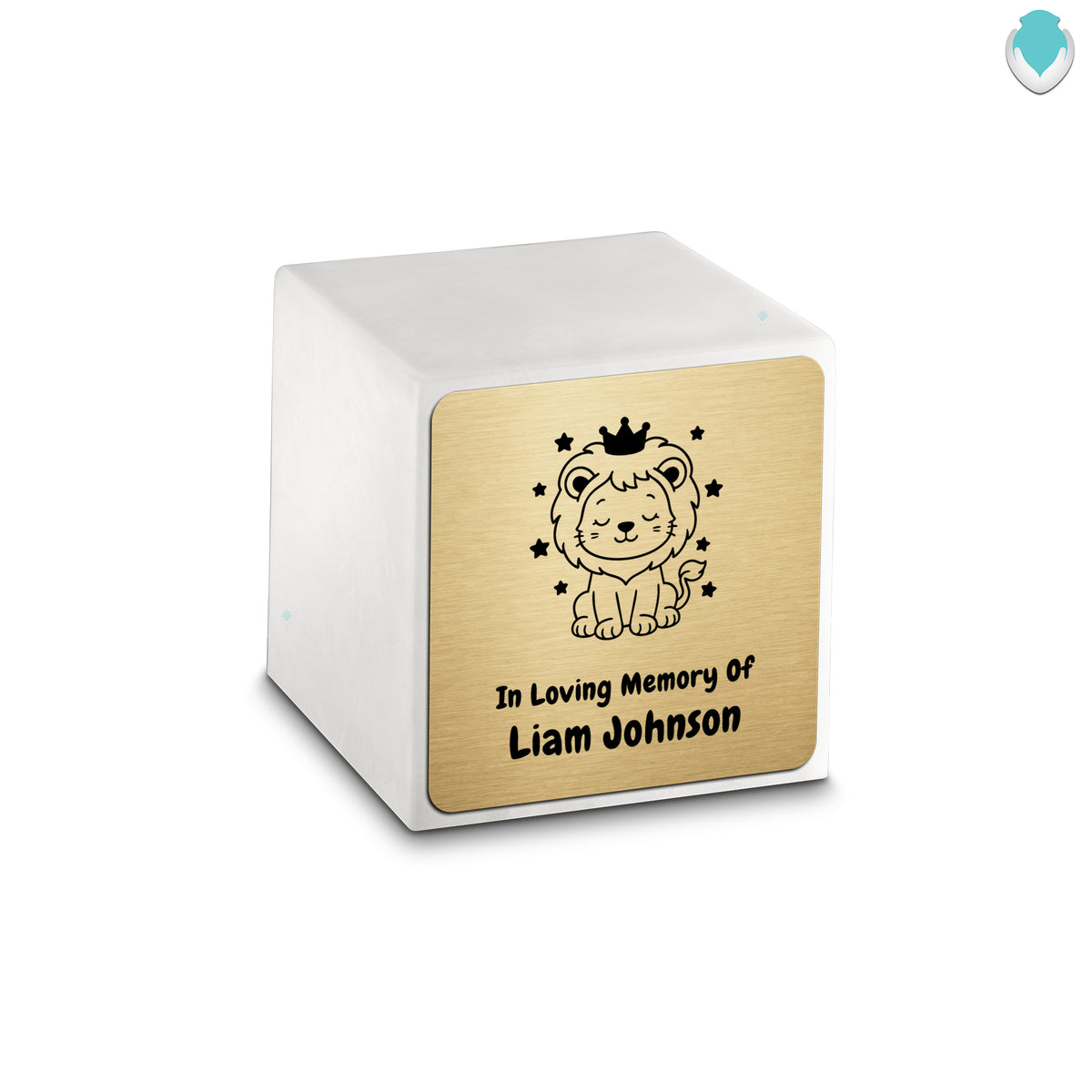 Small Cube Baby Lion Glacier White Cultured Marble Child Cremation Urn by MacKenzie