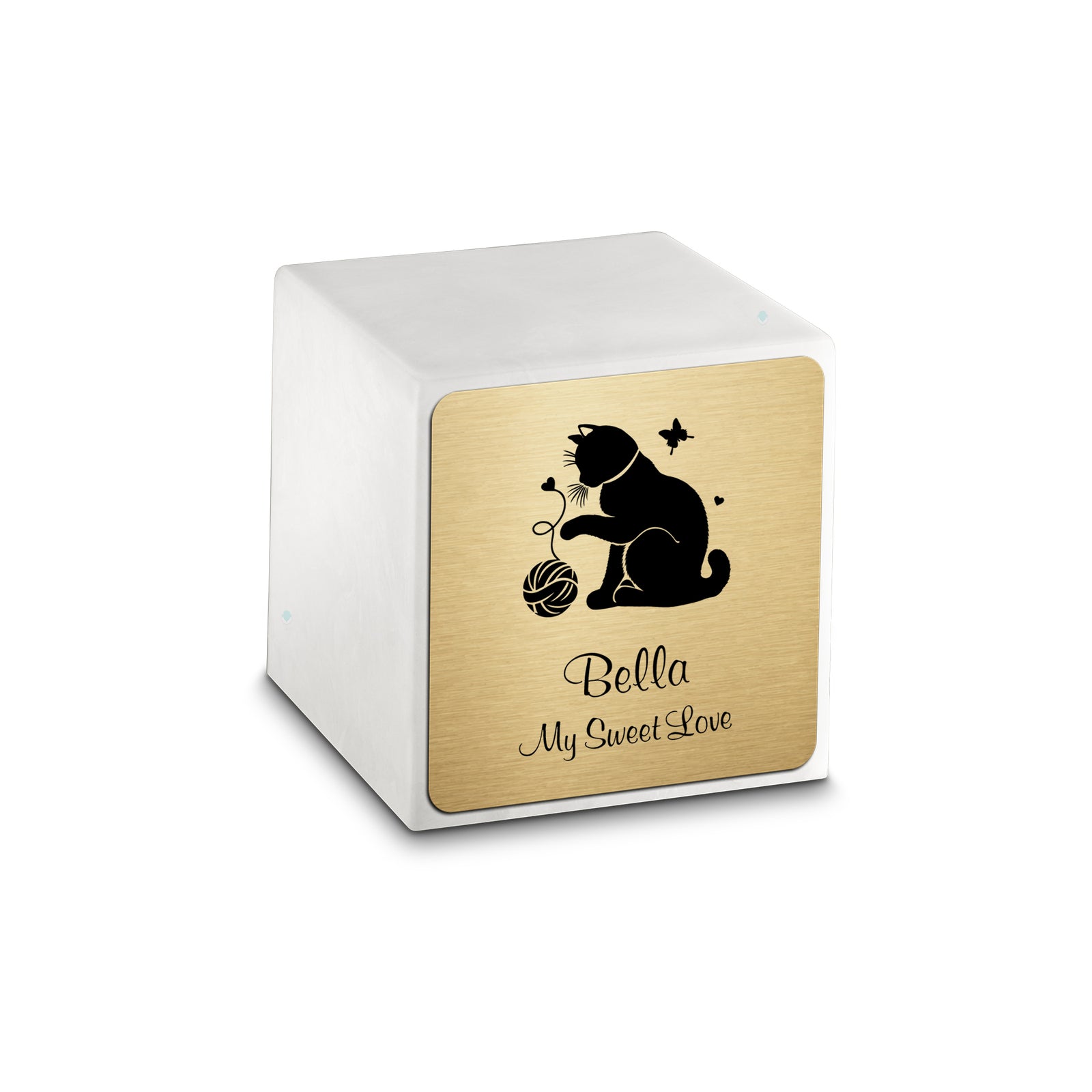 Small Cube Fun Cat Glacier White Cultured Marble Pet Cremation Urn by MacKenzie