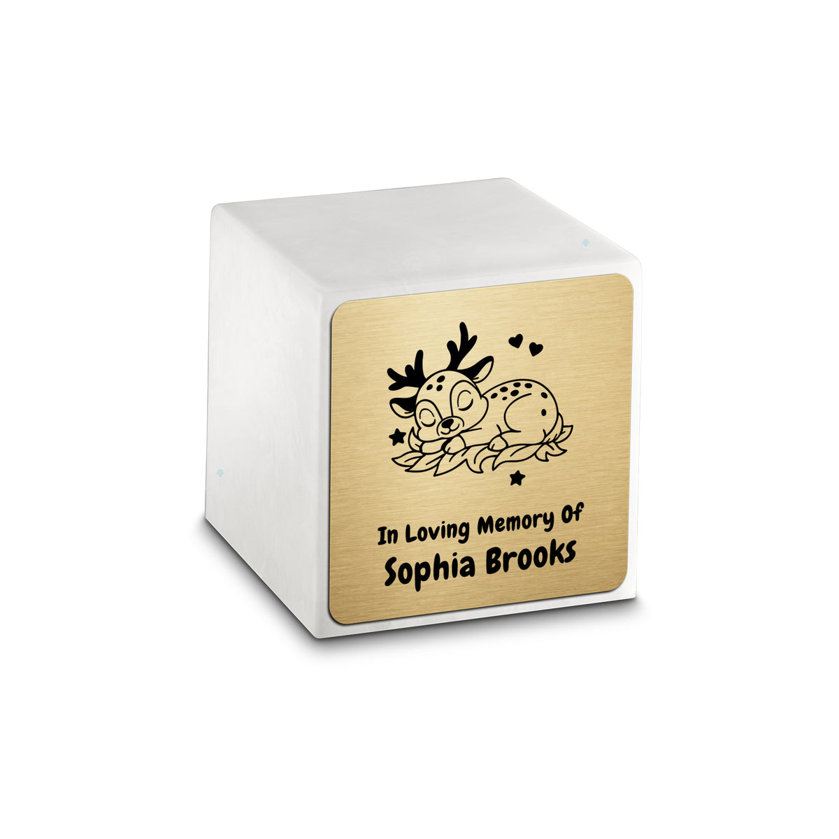 Small Cube Baby Deer Glacier White Cultured Marble Child Cremation Urn by MacKenzie