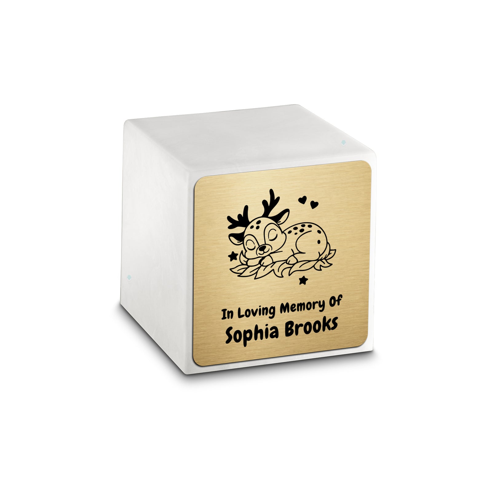 Small Cube Baby Deer Glacier White Cultured Marble Child Cremation Urn by MacKenzie