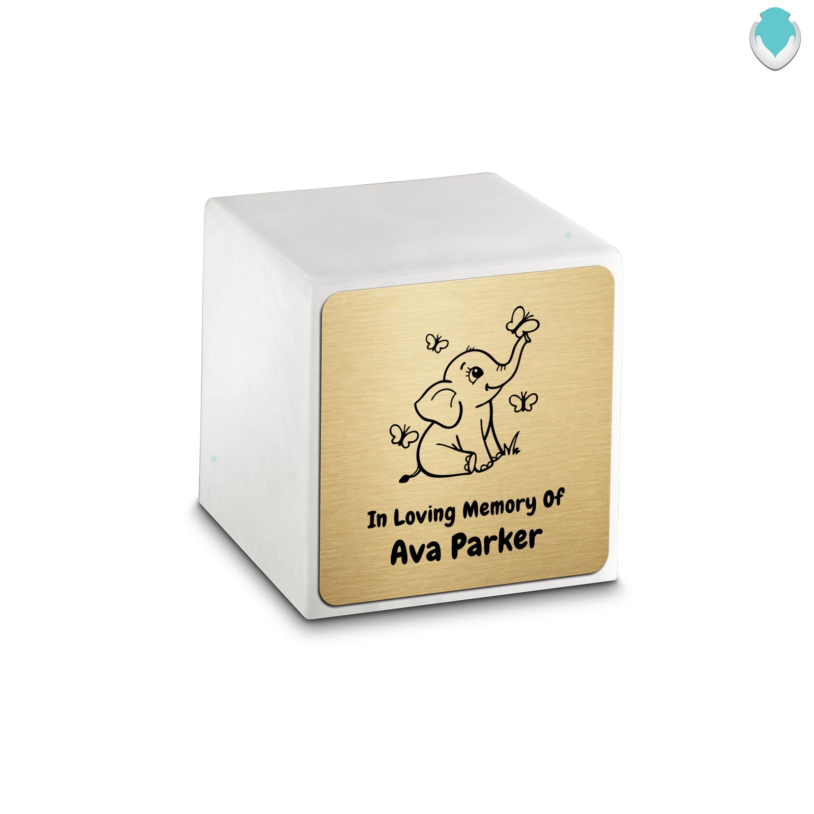 Small Cube Baby Elephant Glacier White Cultured Marble Child Cremation Urn by MacKenzie