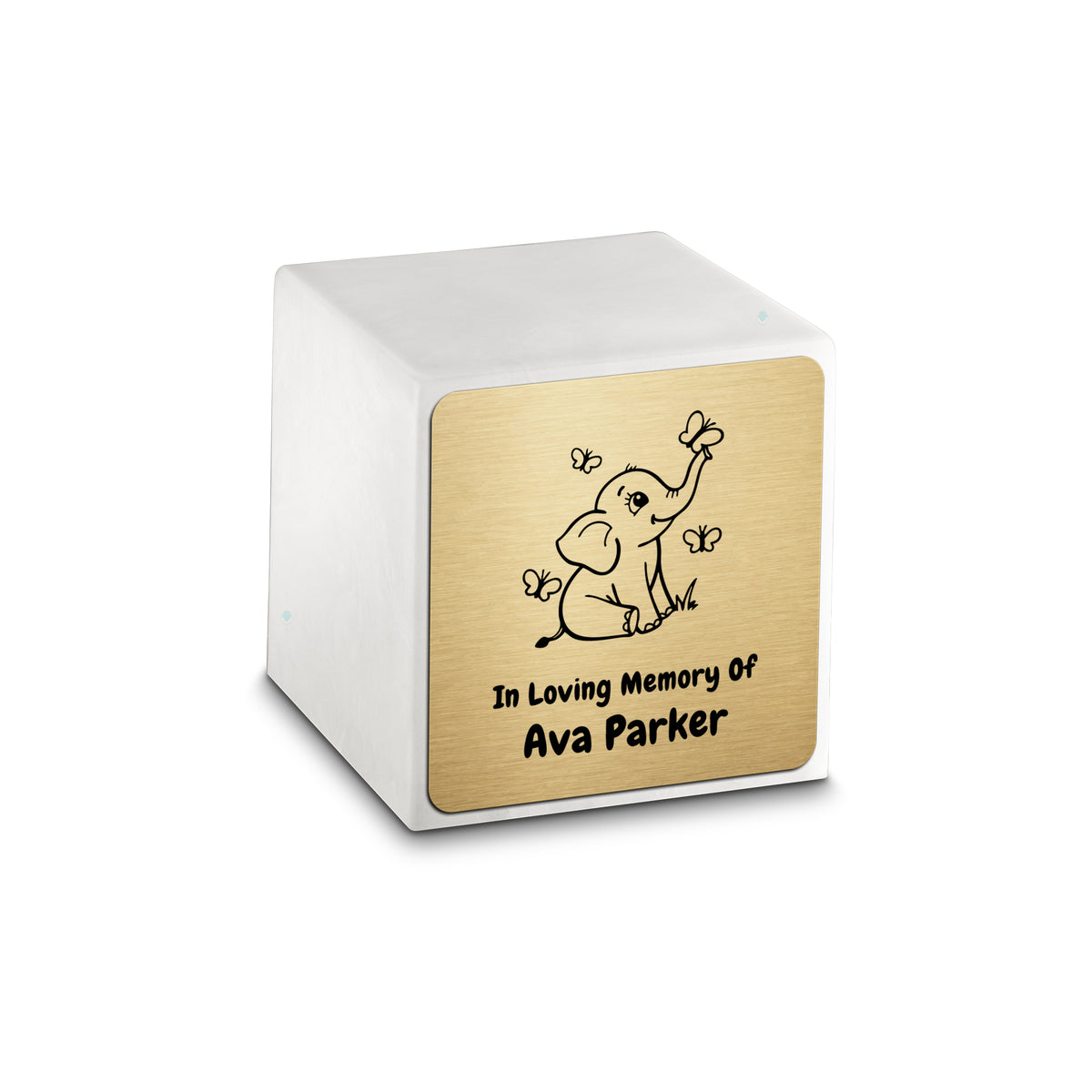 Small Cube Baby Elephant Glacier White Cultured Marble Child Cremation Urn by MacKenzie