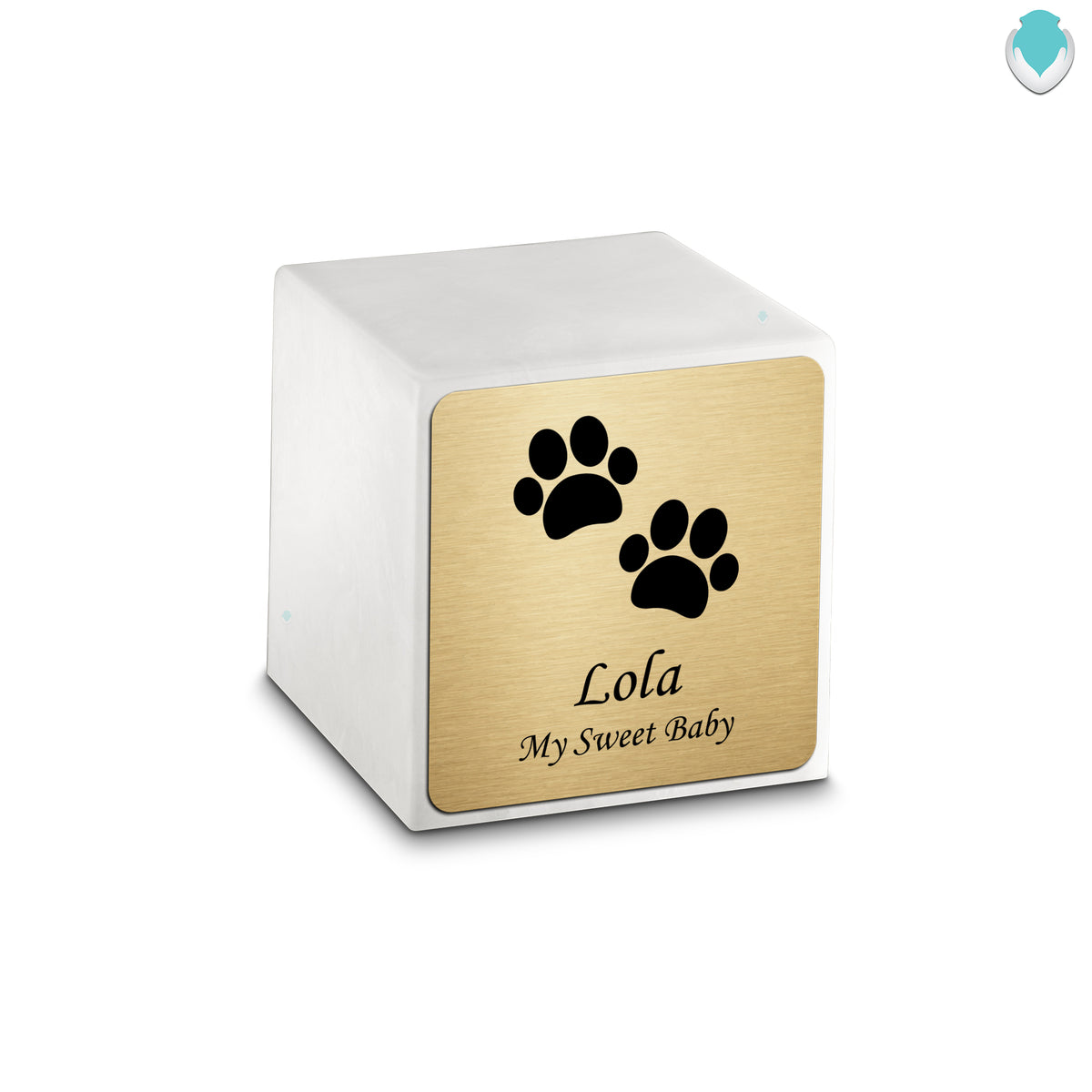 Small Cube Walking Paws Glacier White Cultured Marble Pet Cremation Urn by MacKenzie