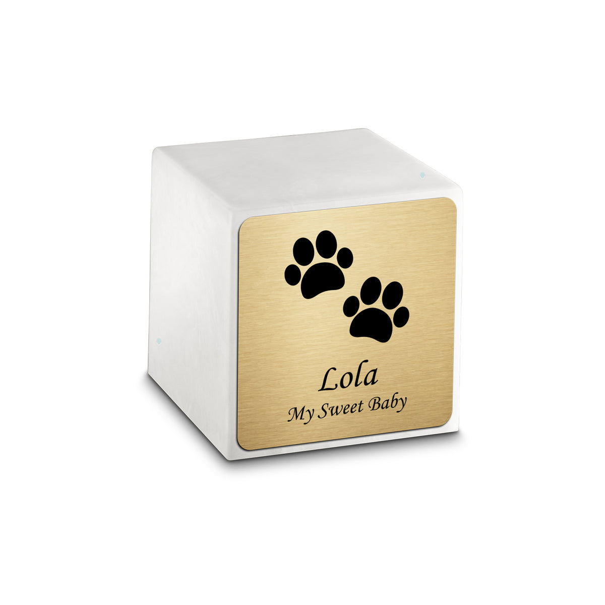 Small Cube Walking Paws Glacier White Cultured Marble Pet Cremation Urn by MacKenzie