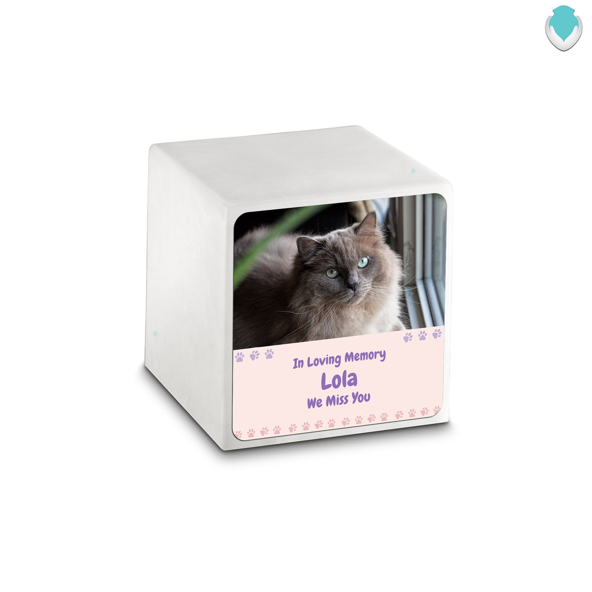 Small Cube Pet Photo Memorial Glacier White Cultured Marble Pet Cremation Urn by MacKenzie