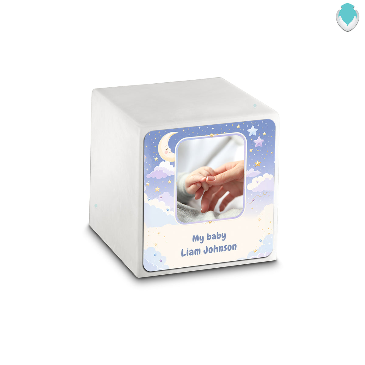 Small Cube Moon and Stars Glacier White Cultured Marble Child Cremation Urn by MacKenzie