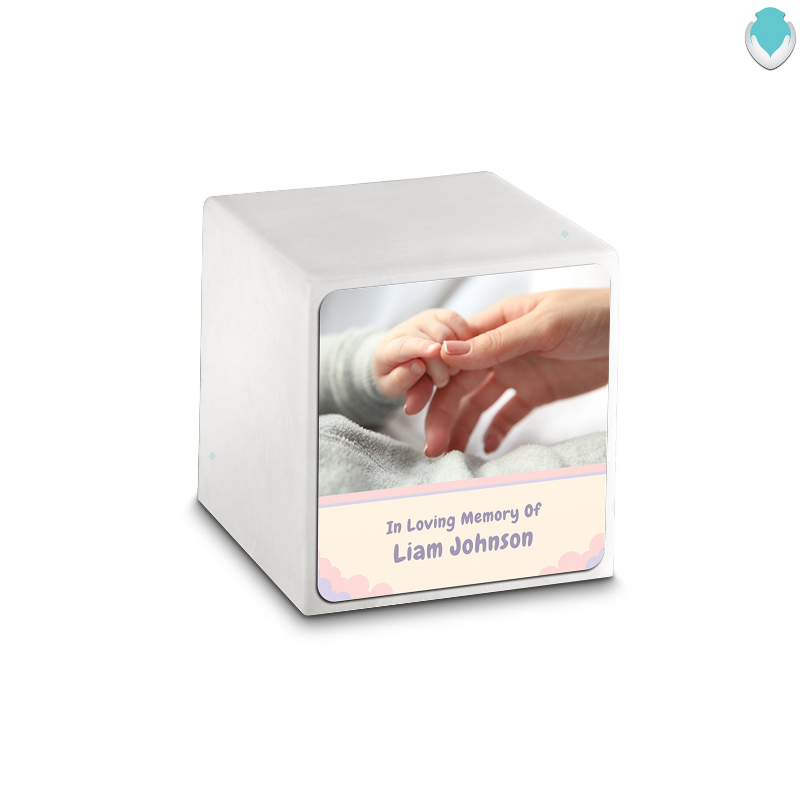 Small Cube Classic Photo Glacier White Cultured Marble Child Cremation Urn by MacKenzie
