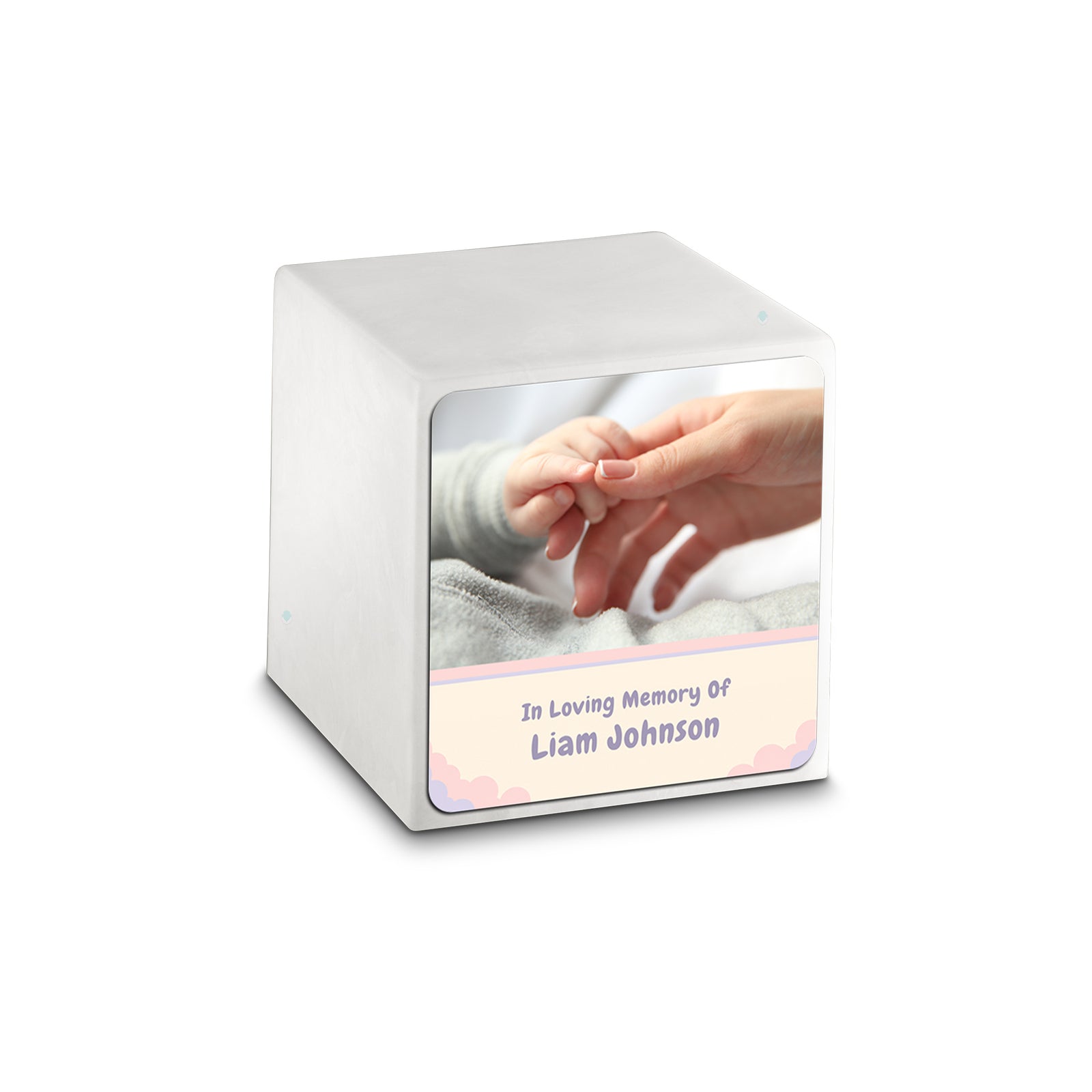 Small Cube Classic Photo Glacier White Cultured Marble Child Cremation Urn by MacKenzie