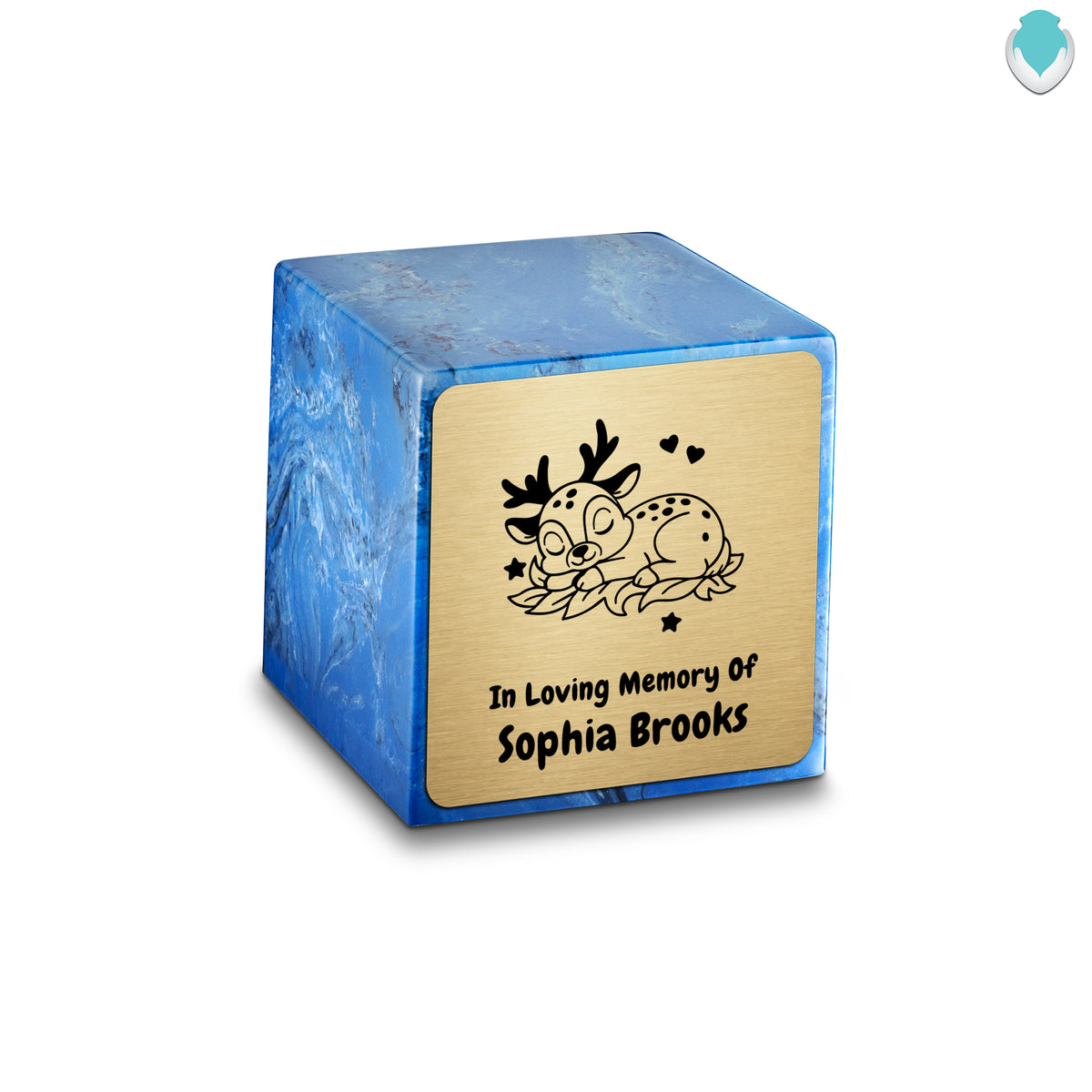 Small Cube Baby Deer Mystic Blue Cultured Marble Child Cremation Urn by MacKenzie