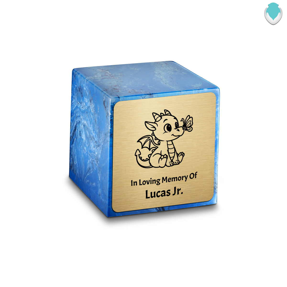 Small Cube Baby Dragon Mystic Blue Cultured Marble Child Cremation Urn by MacKenzie