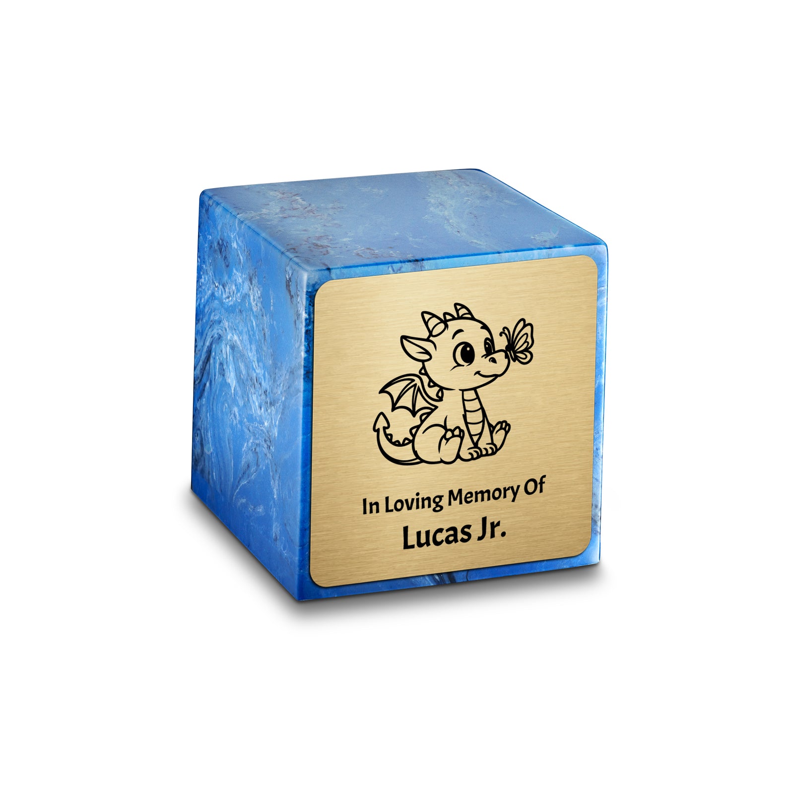 Small Cube Baby Dragon Mystic Blue Cultured Marble Child Cremation Urn by MacKenzie