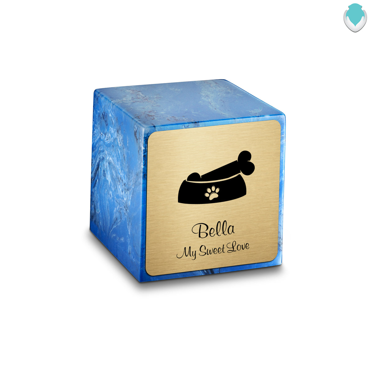 Small Cube Dog Bone Mystic Blue Cultured Marble Pet Cremation Urn by MacKenzie