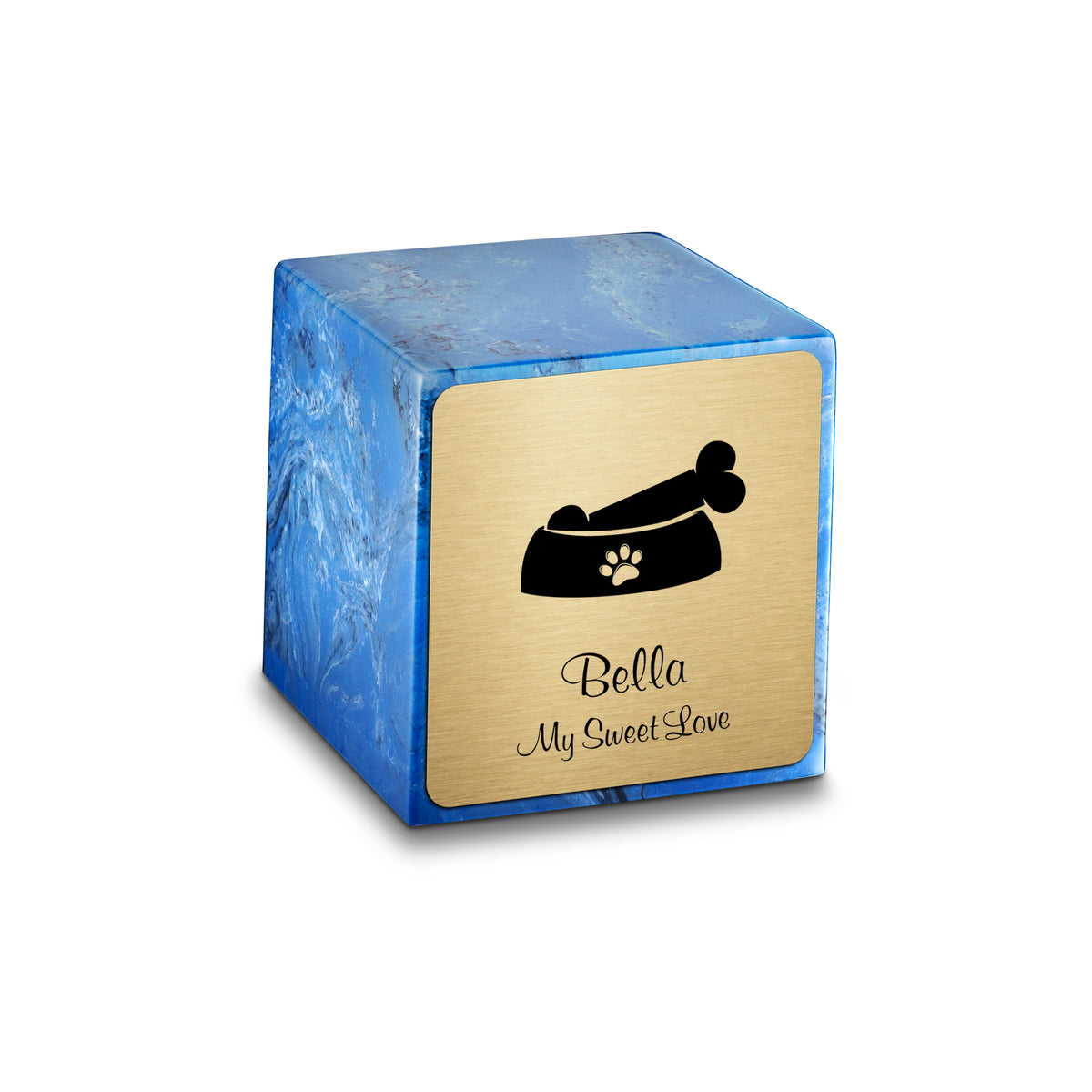 Small Cube Dog Bone Mystic Blue Cultured Marble Pet Cremation Urn by MacKenzie