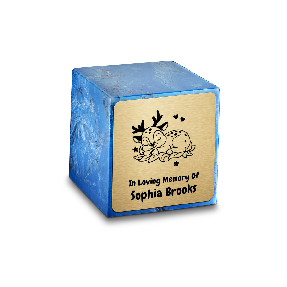 Small Cube Baby Deer Mystic Blue Cultured Marble Child Cremation Urn by MacKenzie