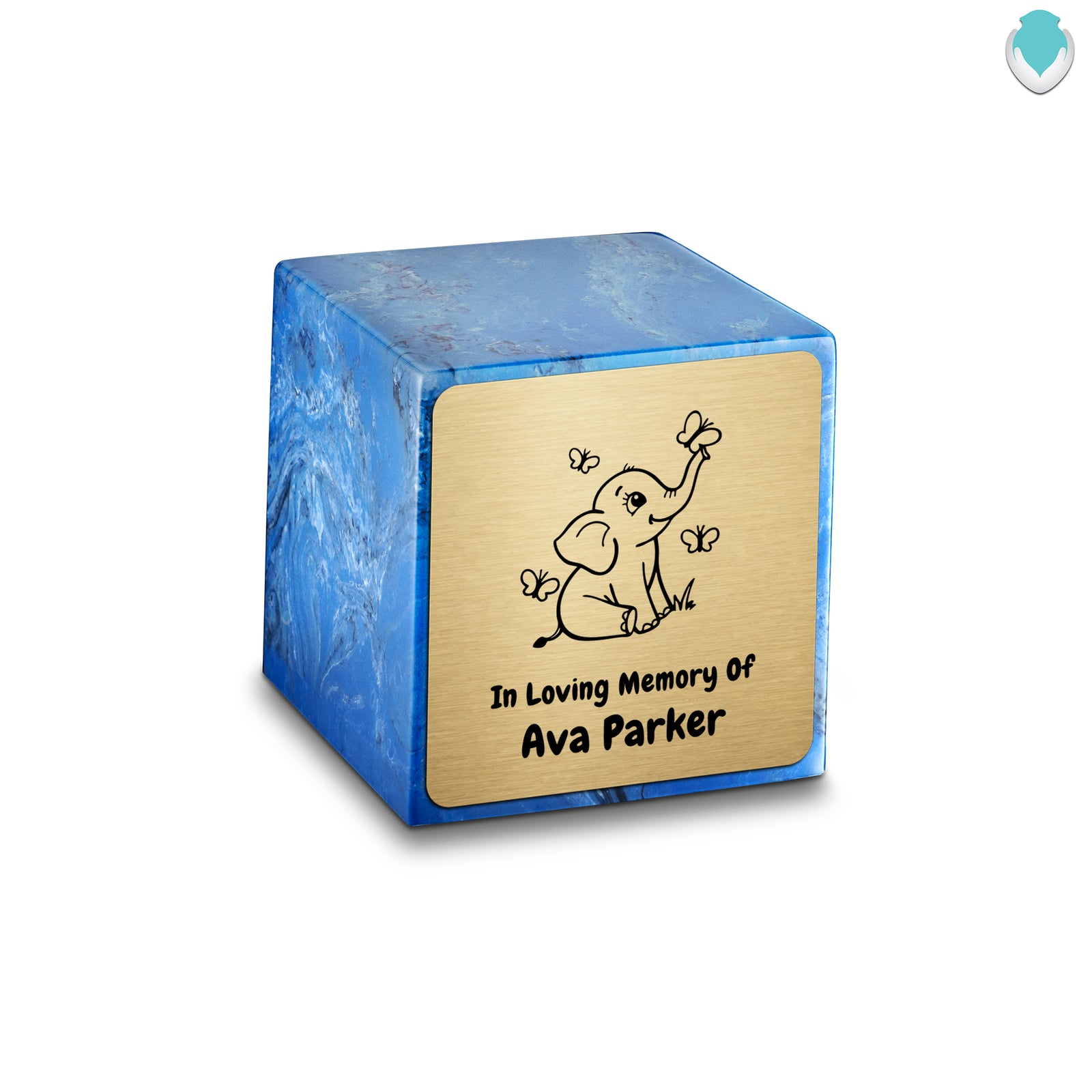 Small Cube Baby Elephant Mystic Blue Cultured Marble Child Cremation Urn by MacKenzie