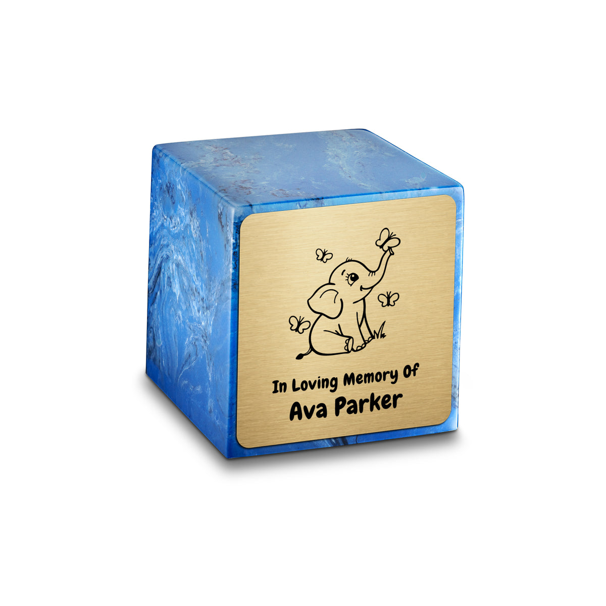Small Cube Baby Elephant Mystic Blue Cultured Marble Child Cremation Urn by MacKenzie