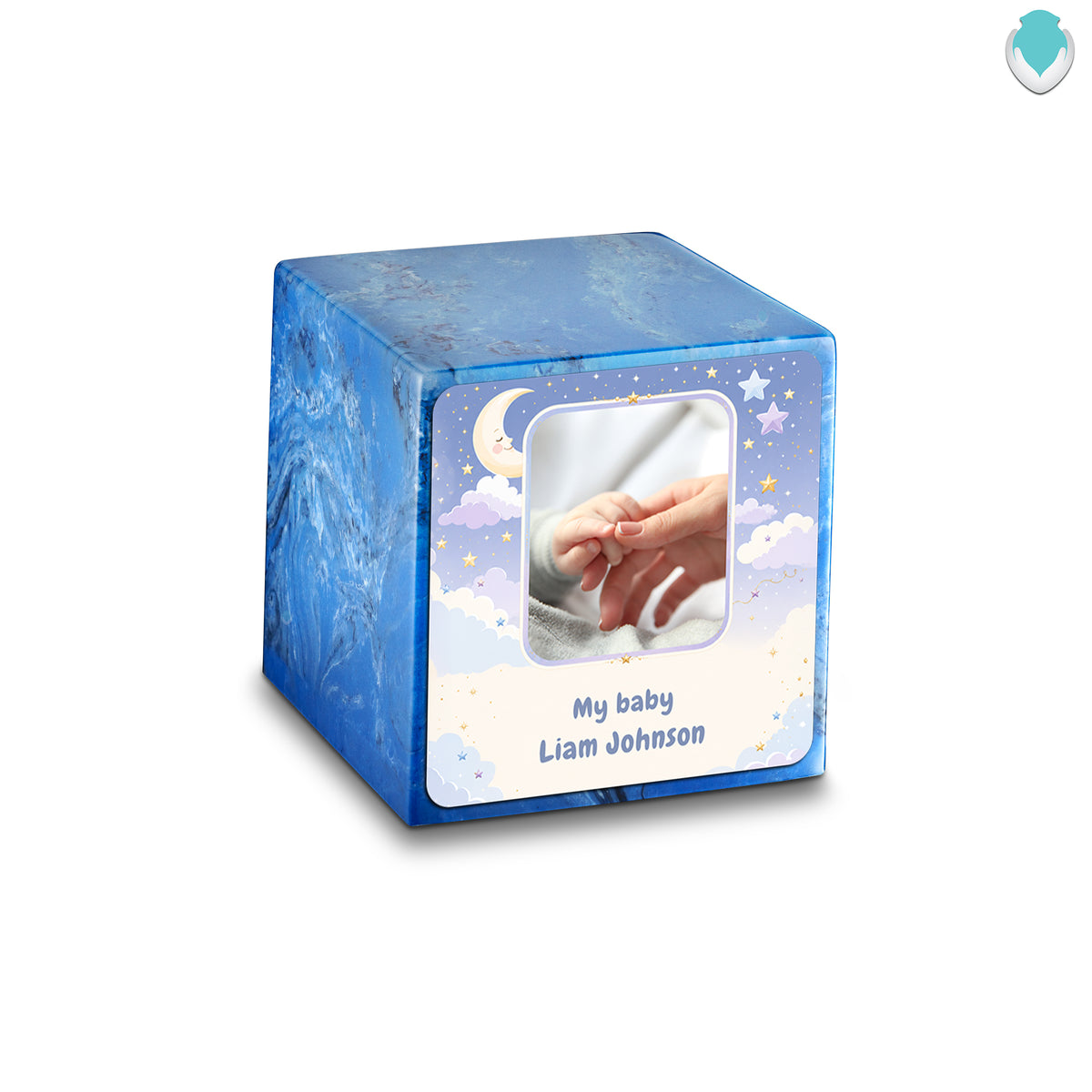 Small Cube Moon and Stars Mystic Blue Cultured Marble Child Cremation Urn by MacKenzie