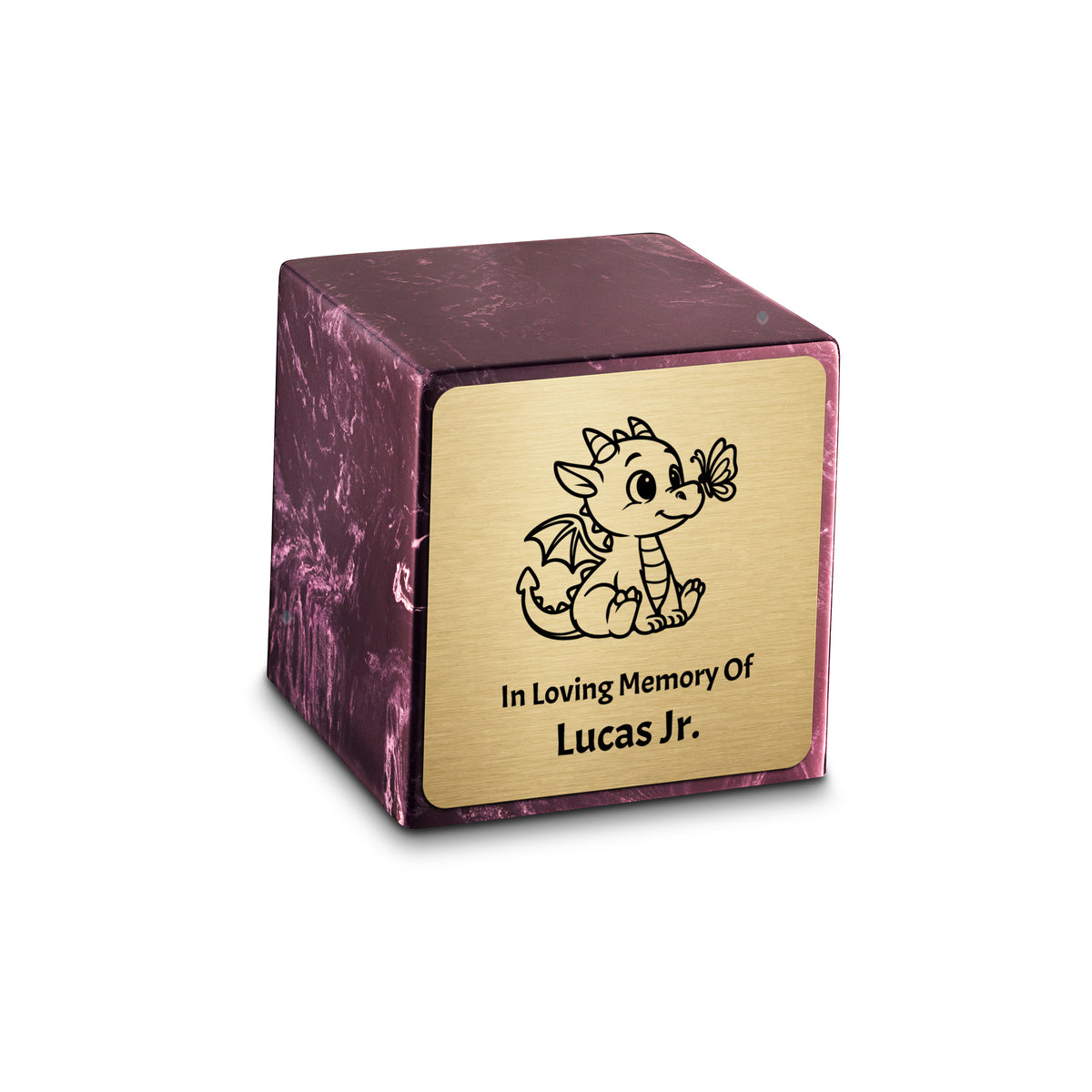 Small Cube Baby Dragon Merlot Cultured Marble Child Cremation Urn by MacKenzie