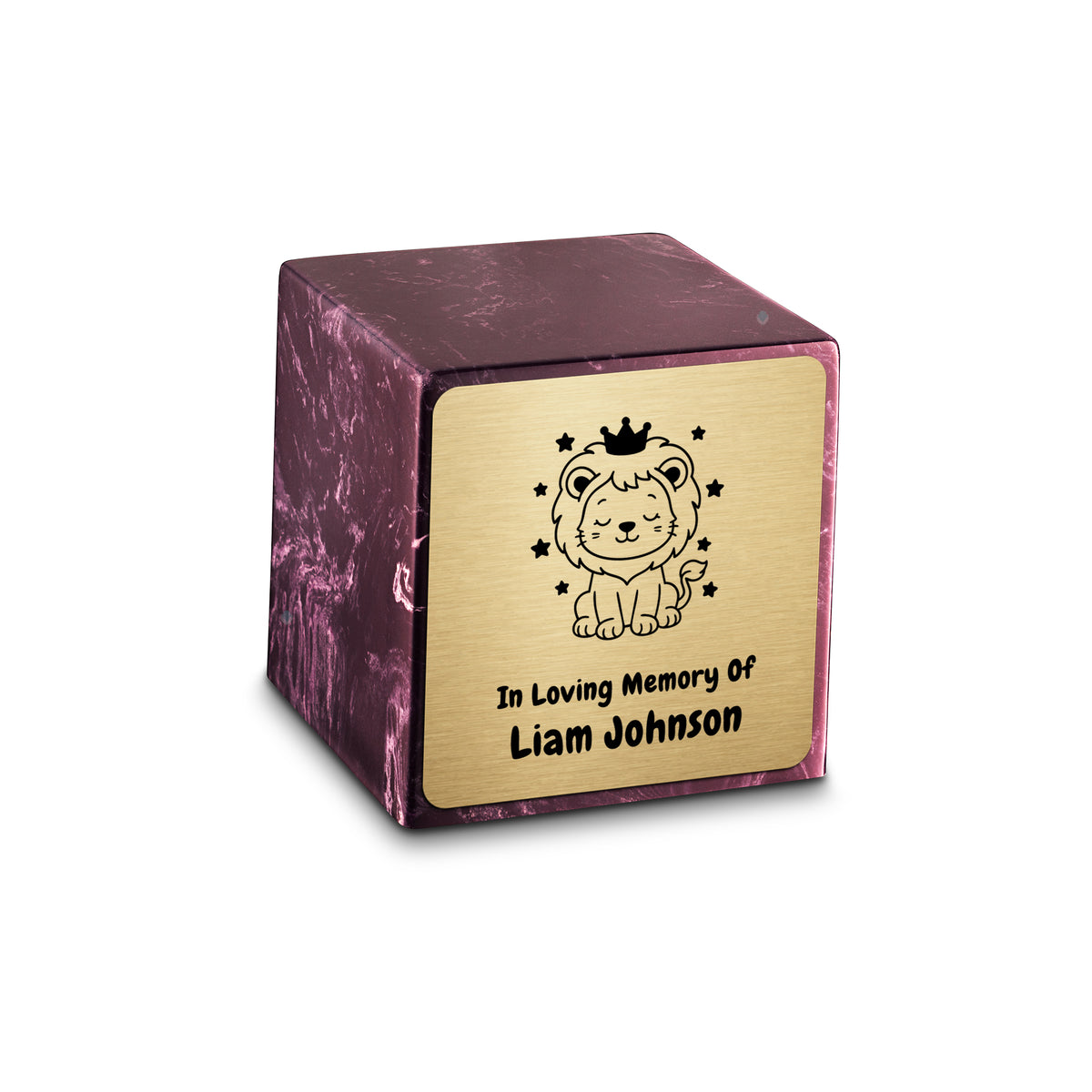 Small Cube Baby Lion Merlot Cultured Marble Child Cremation Urn by MacKenzie
