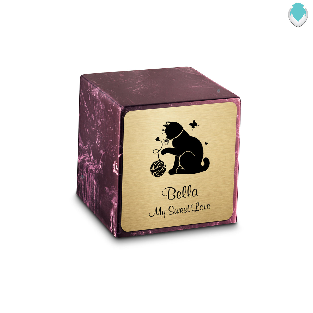 Small Cube Fun Cat Merlot Cultured Marble Pet Cremation Urn by MacKenzie