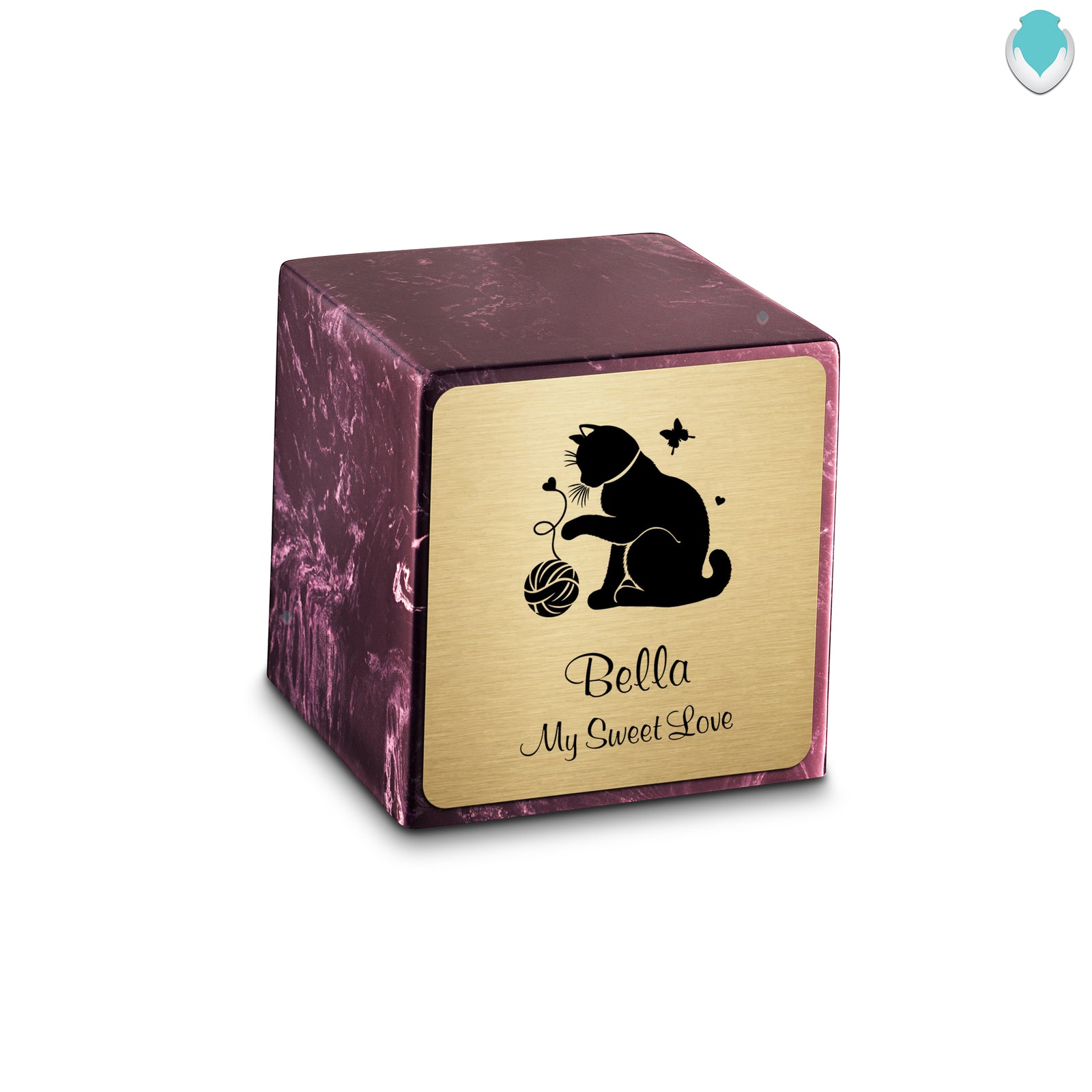 Small Cube Fun Cat Merlot Cultured Marble Pet Cremation Urn by MacKenzie