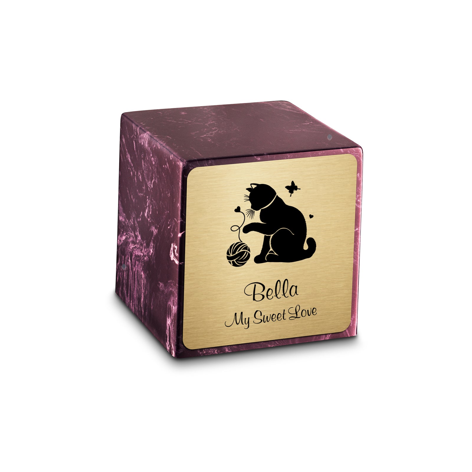 Small Cube Fun Cat Merlot Cultured Marble Pet Cremation Urn by MacKenzie