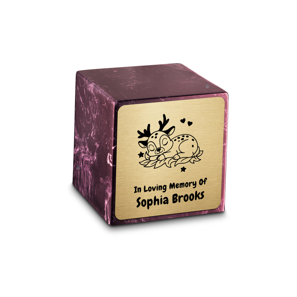 Small Cube Baby Deer Merlot Cultured Marble Child Cremation Urn by MacKenzie