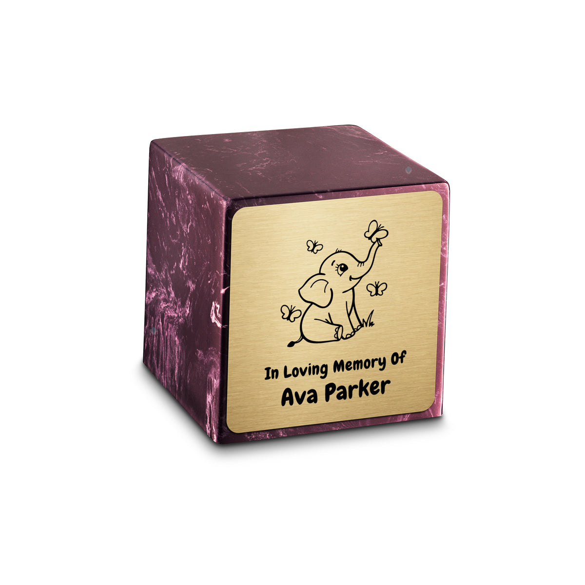 Small Cube Baby Elephant Merlot Cultured Marble Child Cremation Urn by MacKenzie