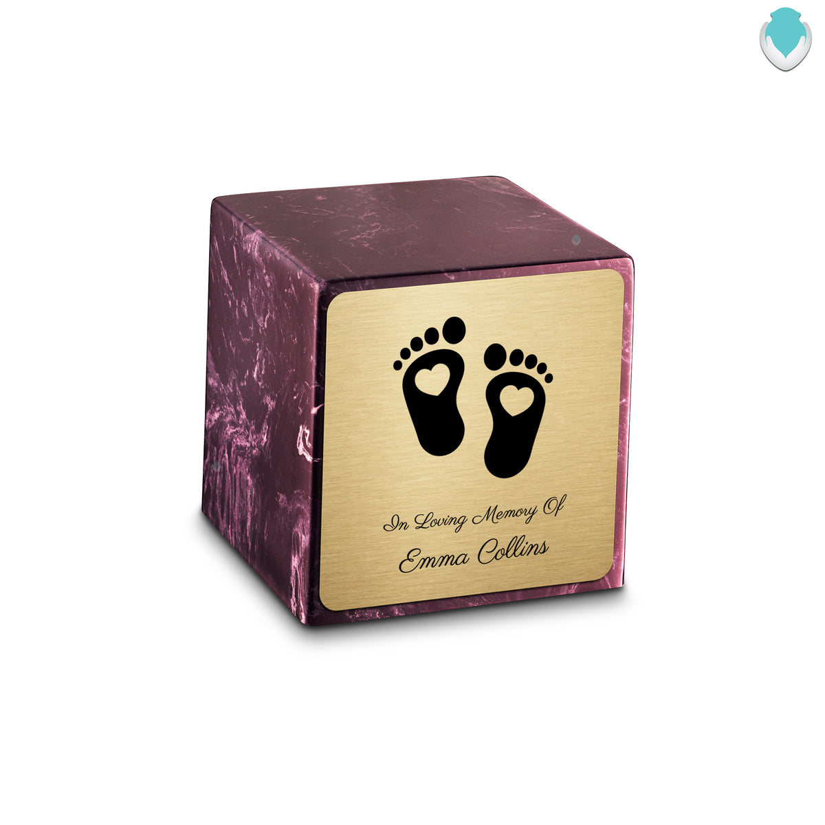 Small Cube Loving Heart Feet Merlot Cultured Marble Child Cremation Urn by MacKenzie
