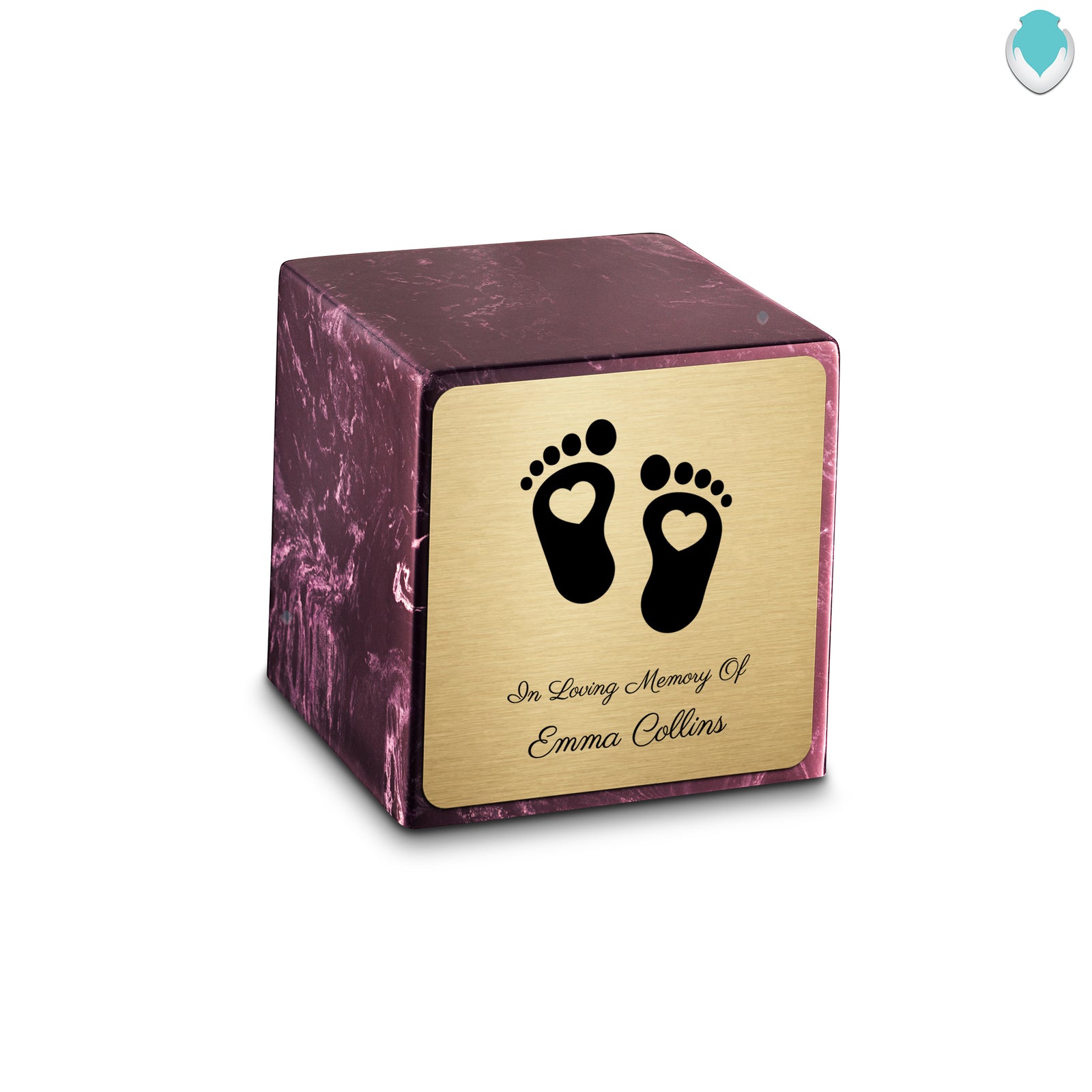 Small Cube Loving Heart Feet Merlot Cultured Marble Child Cremation Urn by MacKenzie