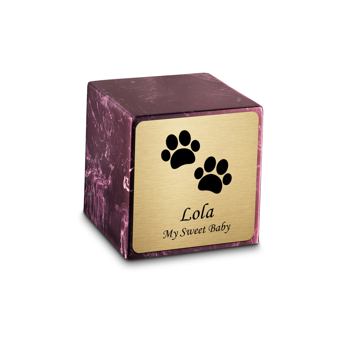 Small Cube Walking Paws Merlot Cultured Marble Pet Cremation Urn by MacKenzie