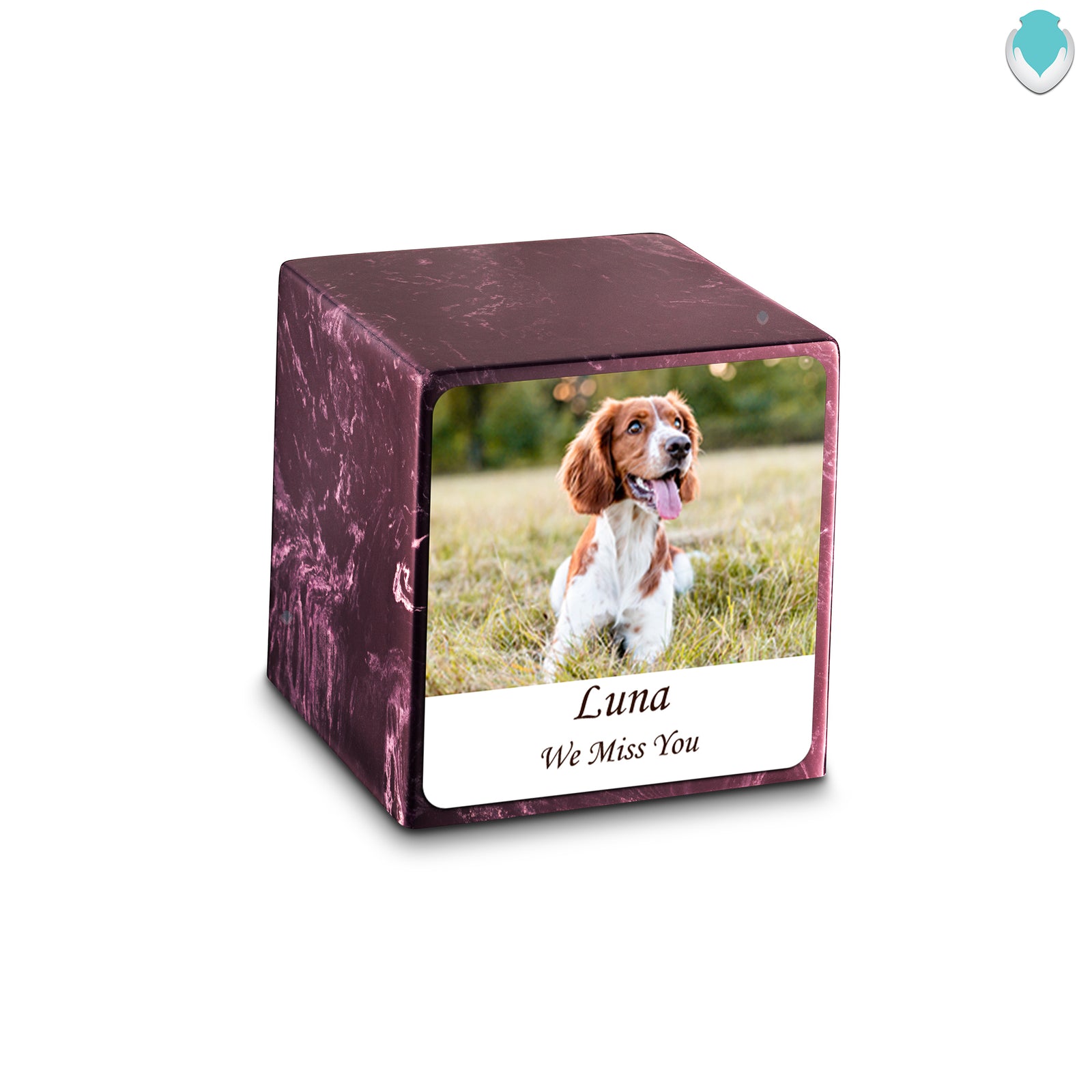 Small Cube Custom Pet Photo Merlot Cultured Marble Pet Cremation Urn by MacKenzie
