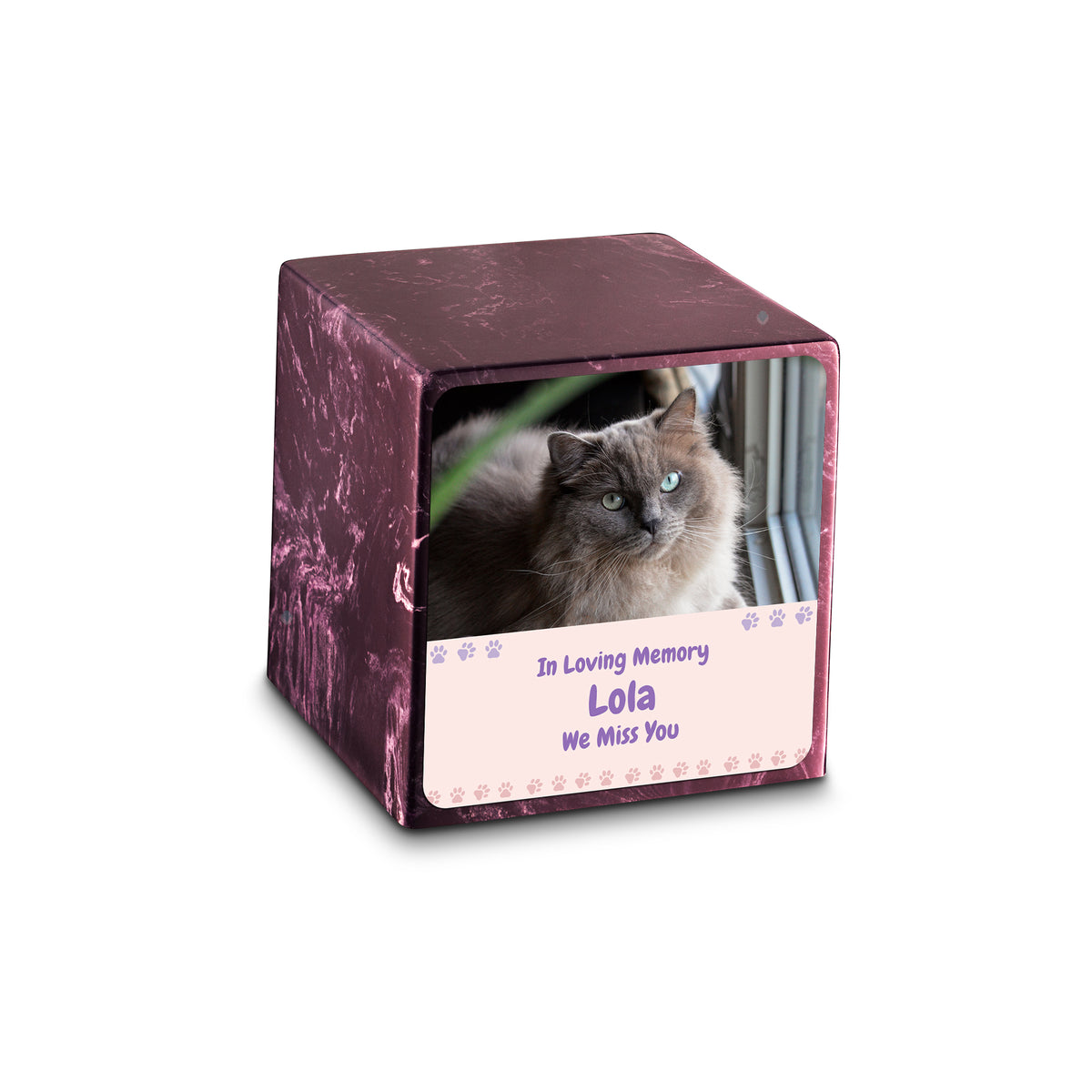 Small Cube Pet Photo Memorial Merlot Cultured Marble Pet Cremation Urn by MacKenzie