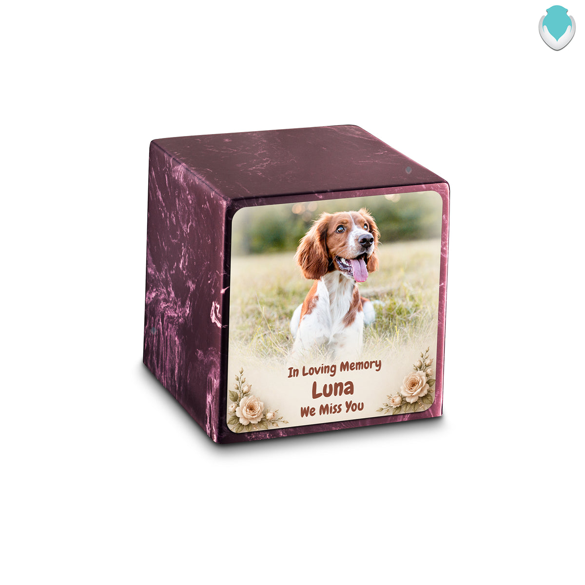 Small Cube Personalized Pet Photo Merlot Cultured Marble Pet Cremation Urn by MacKenzie