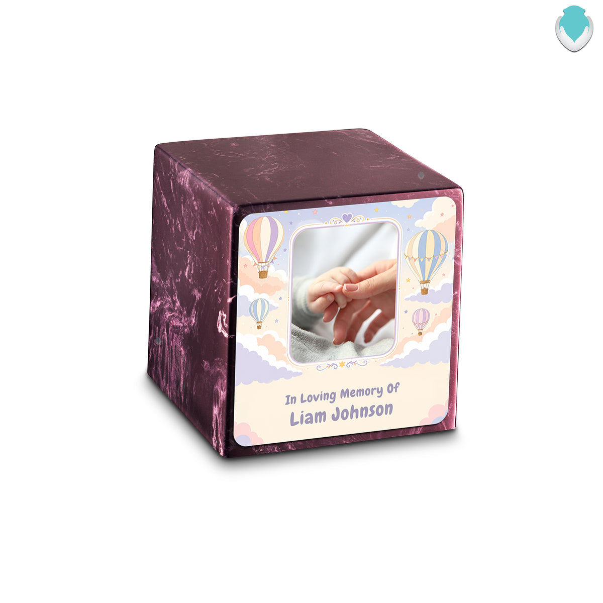 Small Cube Hot Air Balloons Merlot Cultured Marble Child Cremation Urn by MacKenzie