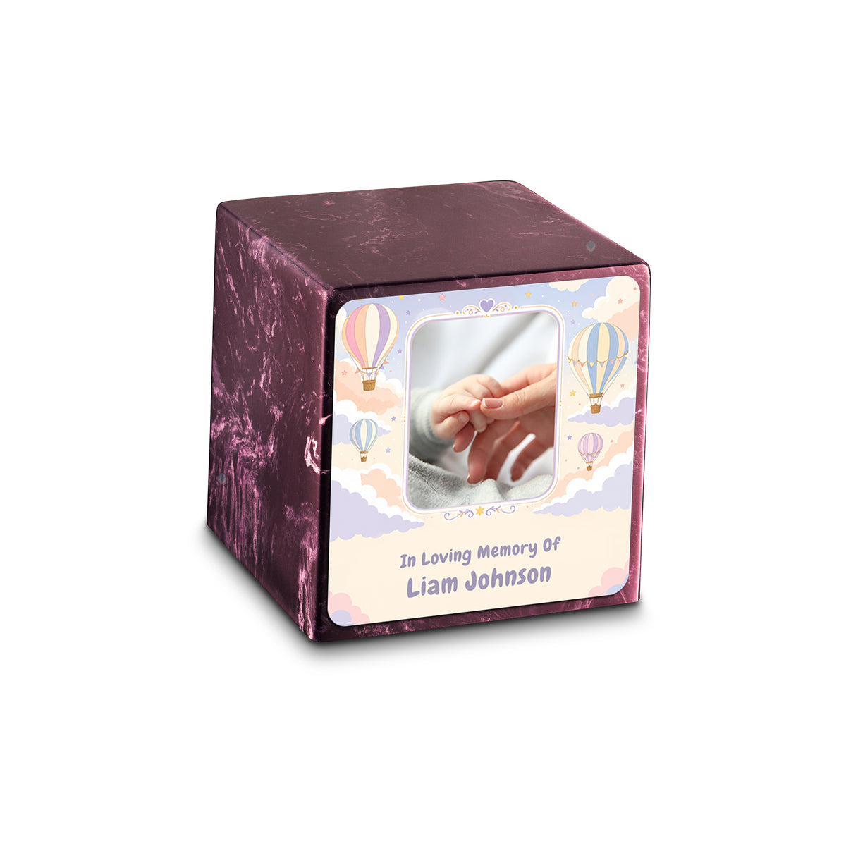 Small Cube Hot Air Balloons Merlot Cultured Marble Child Cremation Urn by MacKenzie