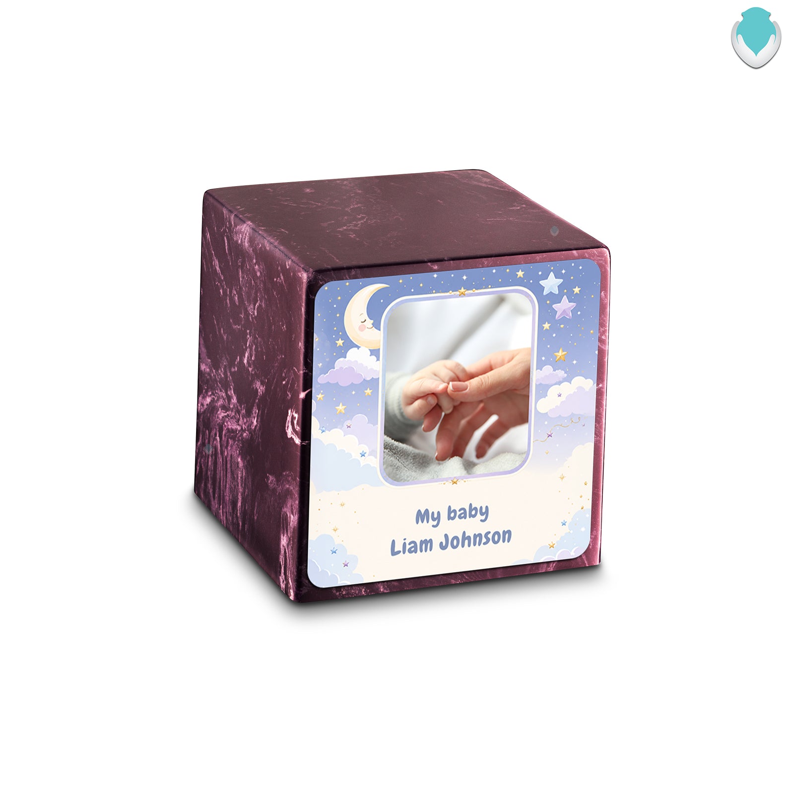 Small Cube Moon and Stars Merlot Cultured Marble Child Cremation Urn by MacKenzie