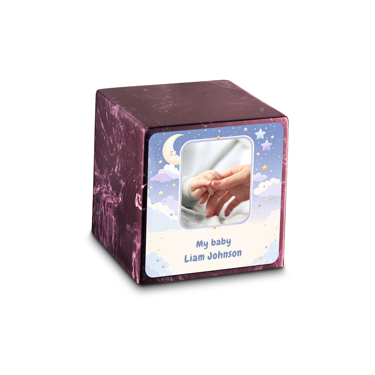 Small Cube Moon and Stars Merlot Cultured Marble Child Cremation Urn by MacKenzie