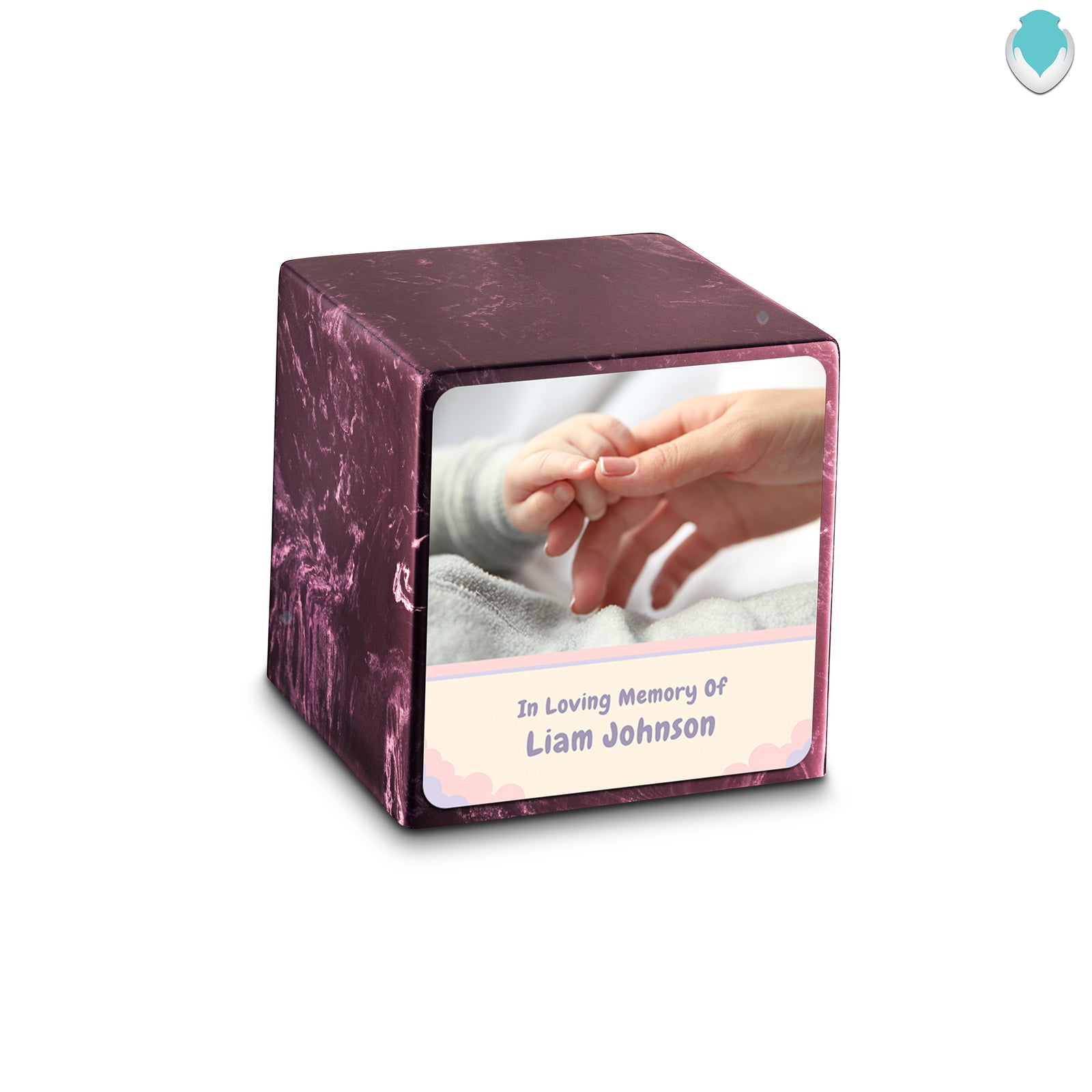 Small Cube Classic Photo Merlot Cultured Marble Child Cremation Urn by MacKenzie