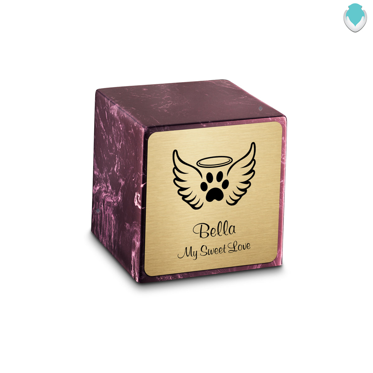 Small Cube Angel Wings Merlot Cultured Marble Pet Cremation Urn by MacKenzie