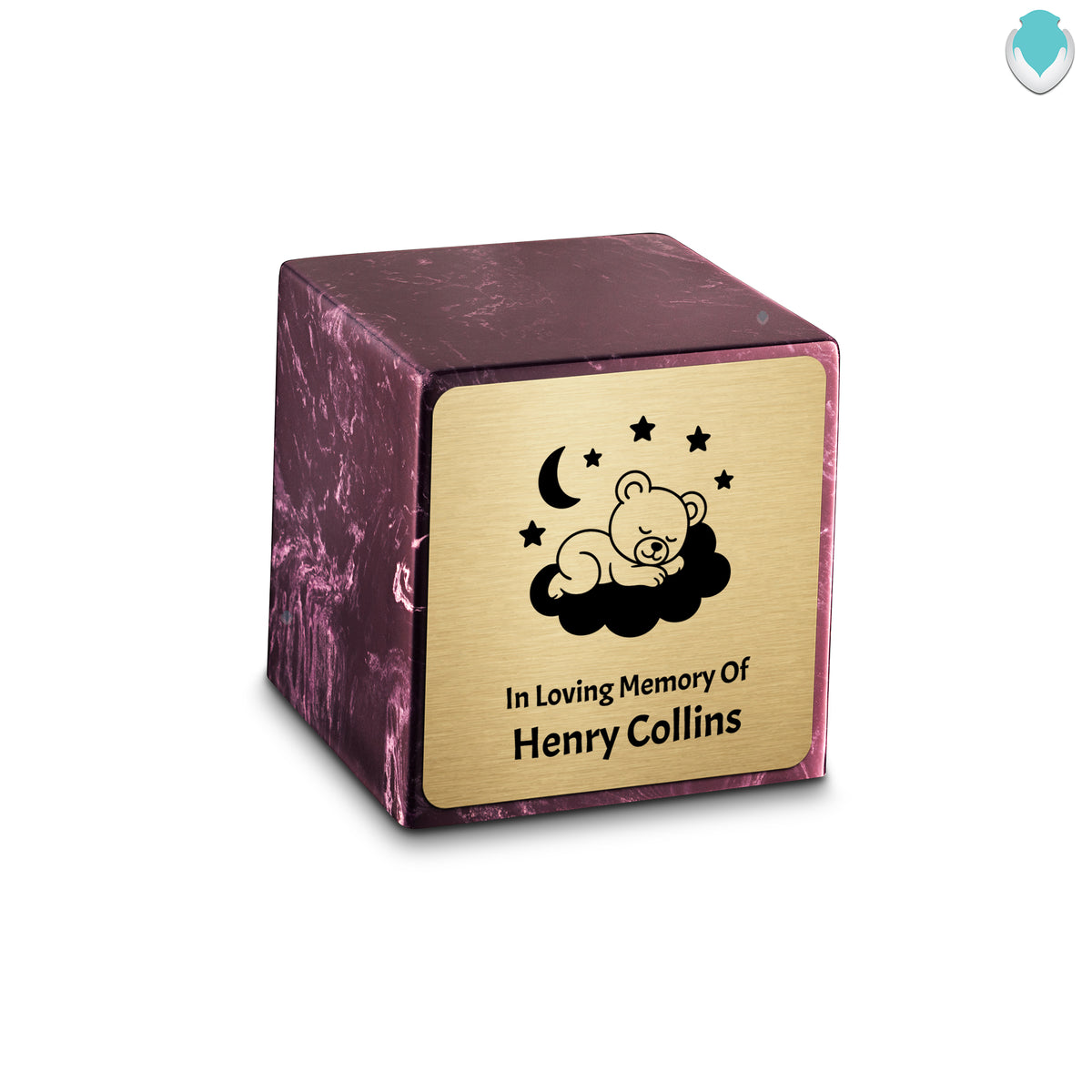 Small Cube Sleeping Teddy Merlot Cultured Marble Child Cremation Urn by MacKenzie