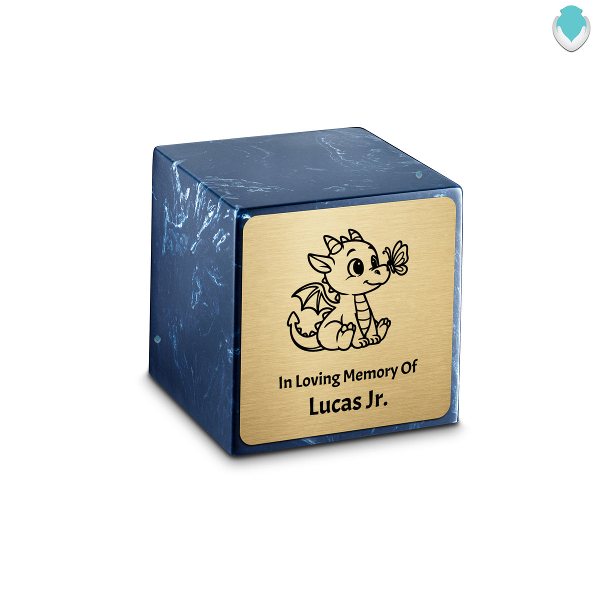 Small Cube Baby Dragon Navy Cultured Marble Child Cremation Urn by MacKenzie