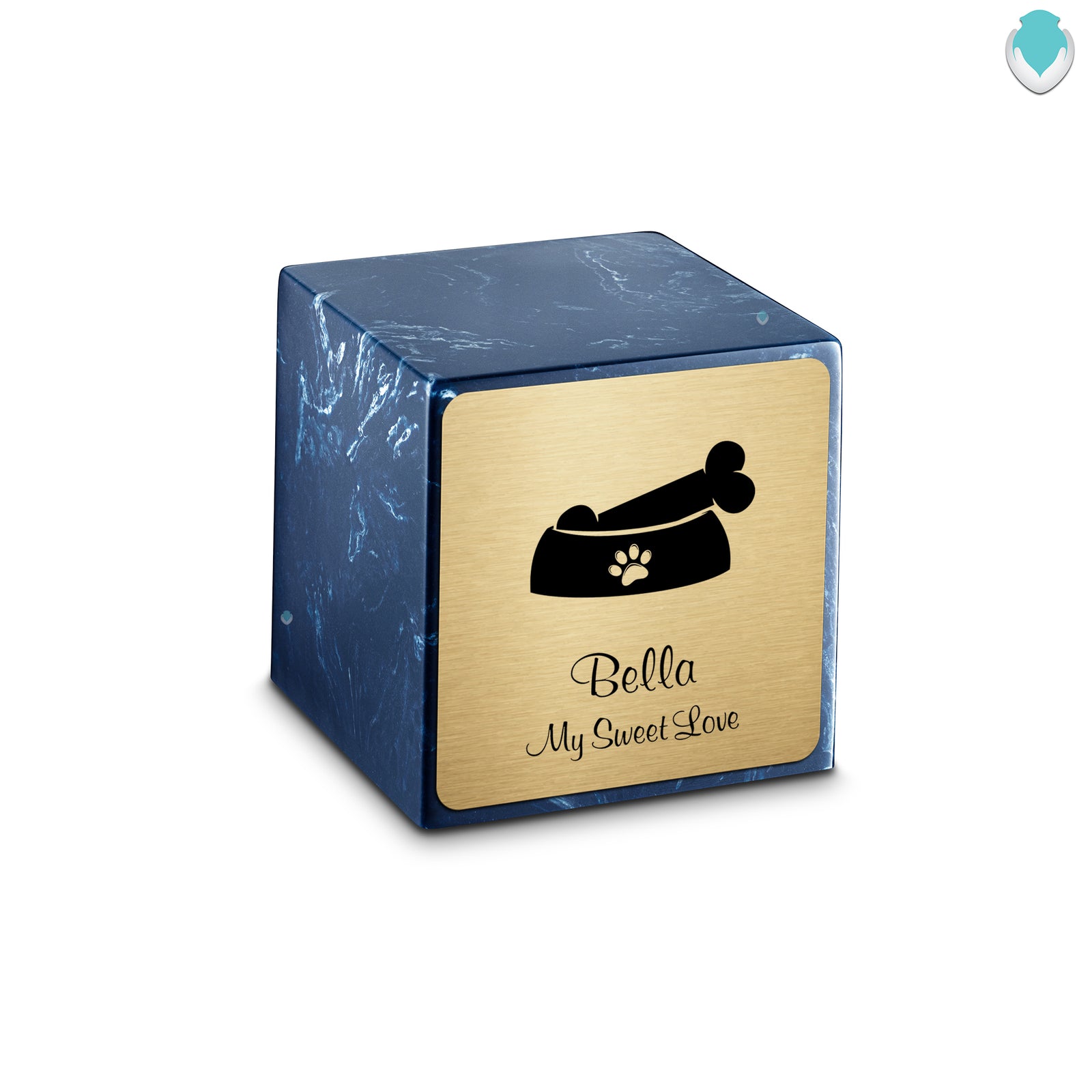 Small Cube Dog Bone Navy Cultured Marble Pet Cremation Urn by MacKenzie