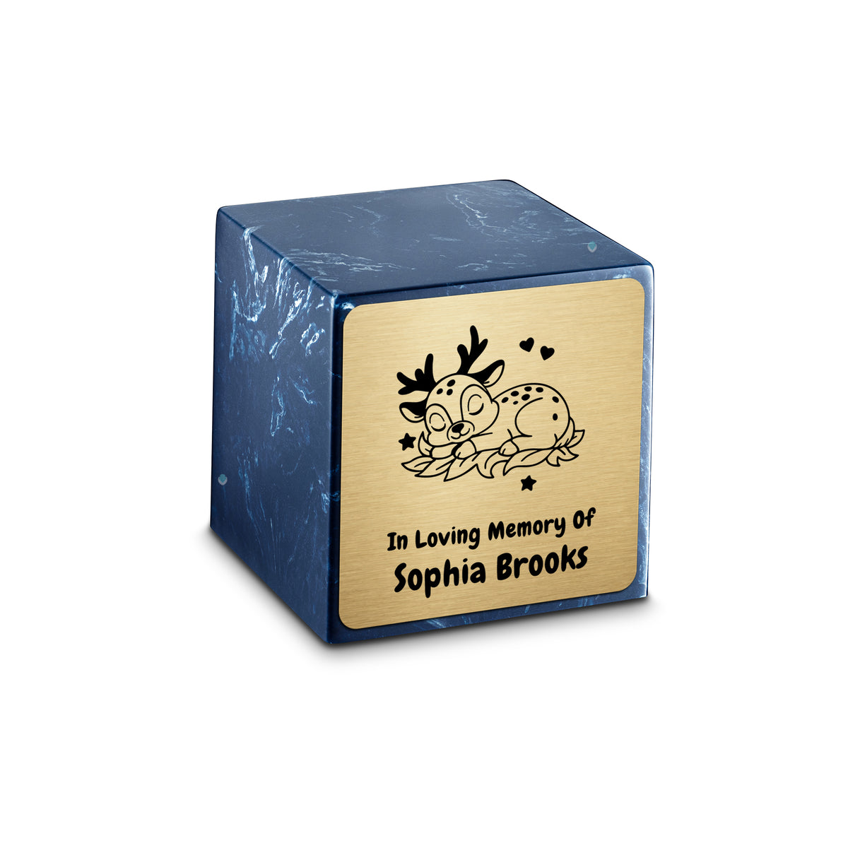 Small Cube Baby Deer Navy Cultured Marble Child Cremation Urn by MacKenzie