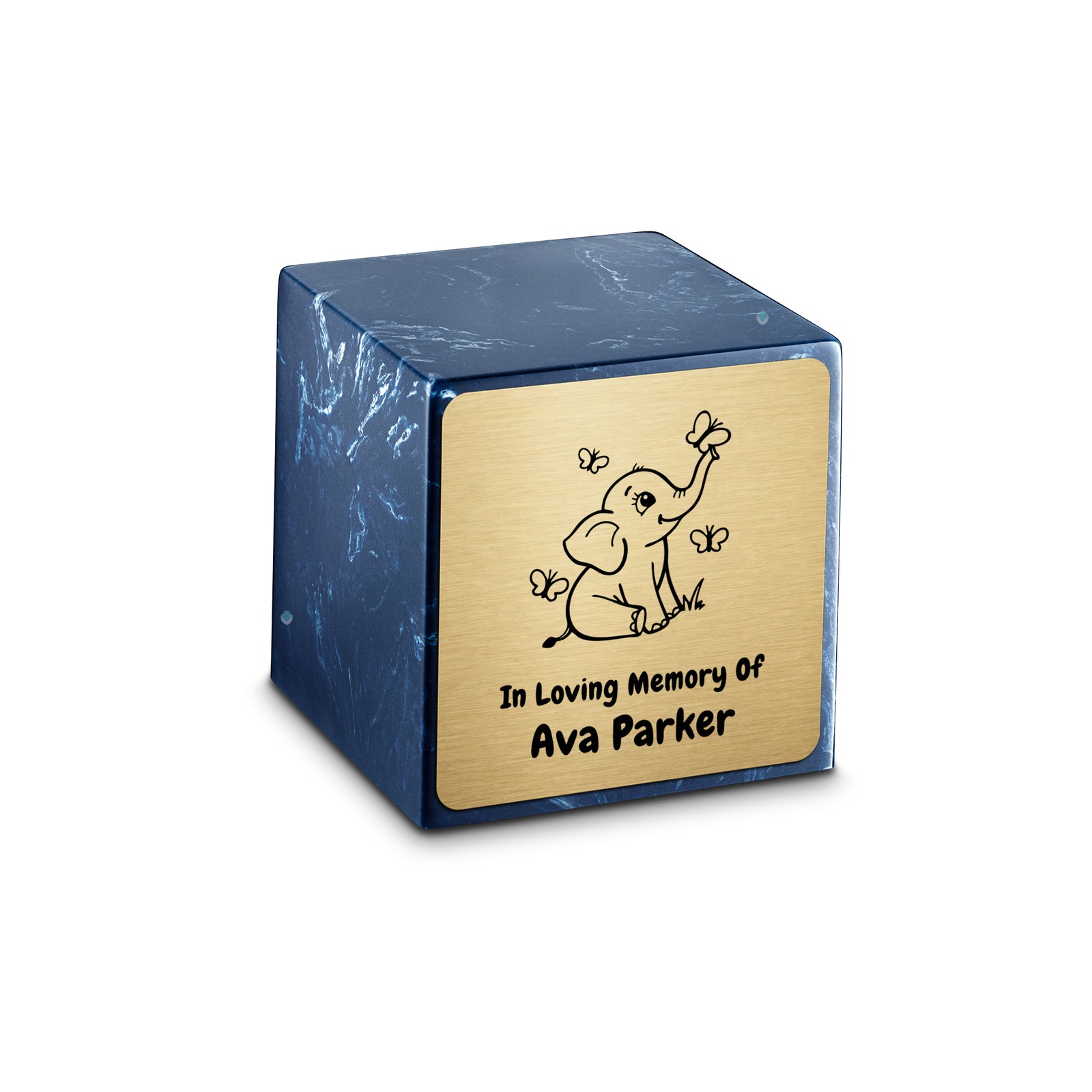 Small Cube Baby Elephant Navy Cultured Marble Child Cremation Urn by MacKenzie