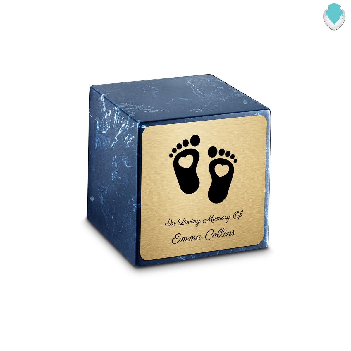 Small Cube Loving Heart Feet Navy Cultured Marble Child Cremation Urn by MacKenzie