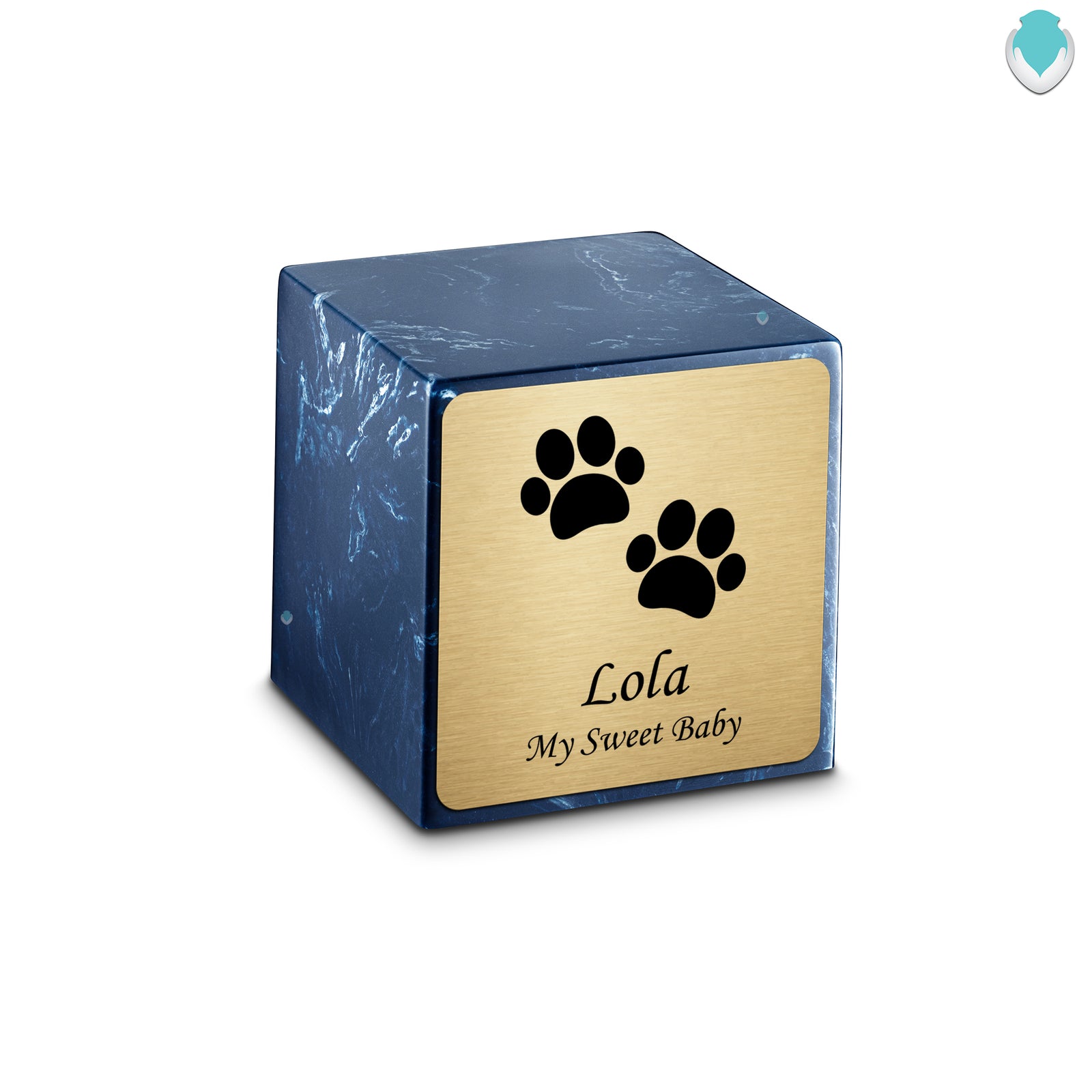 Small Cube Walking Paws Navy Cultured Marble Pet Cremation Urn by MacKenzie