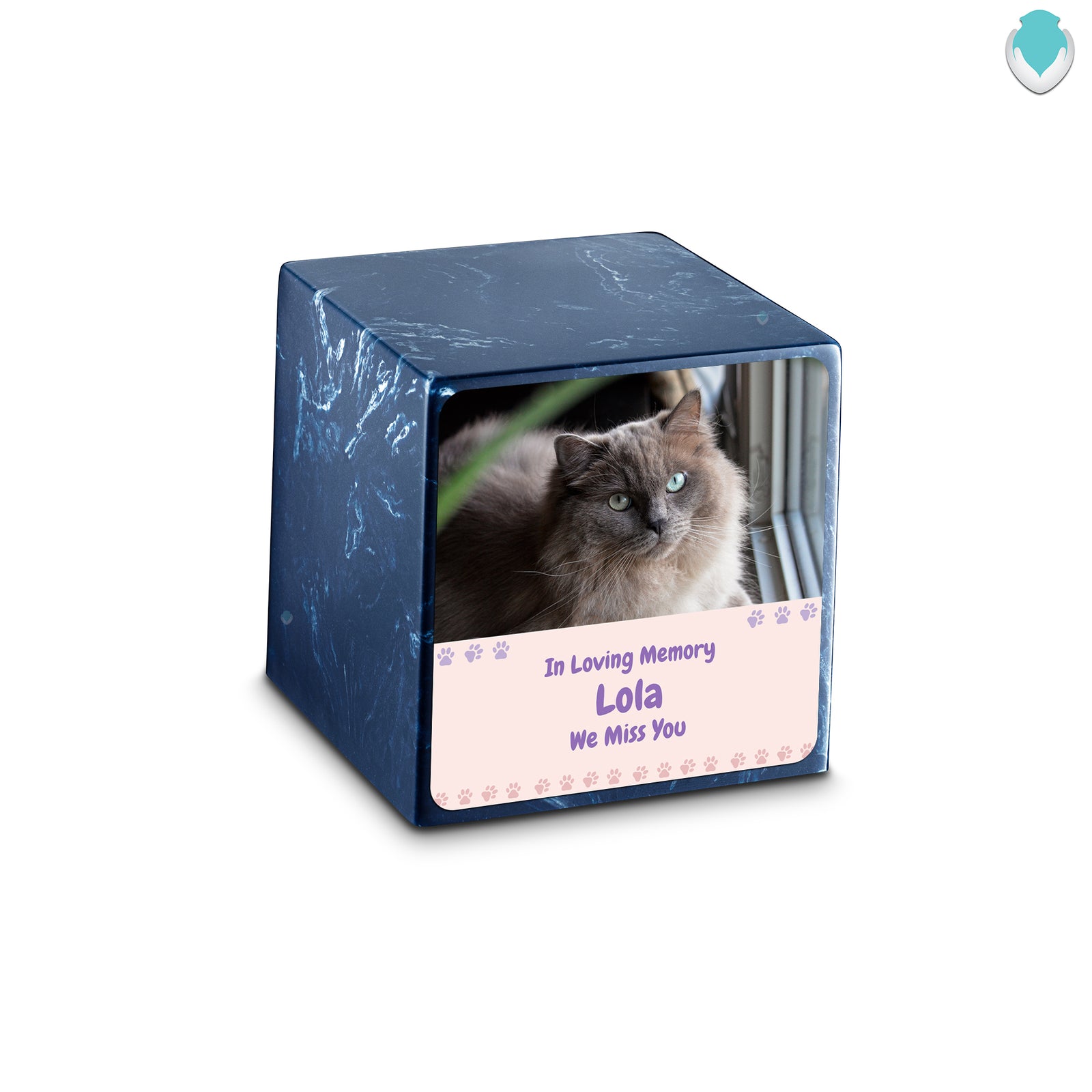 Small Cube Pet Photo Memorial Navy Cultured Marble Pet Cremation Urn by MacKenzie